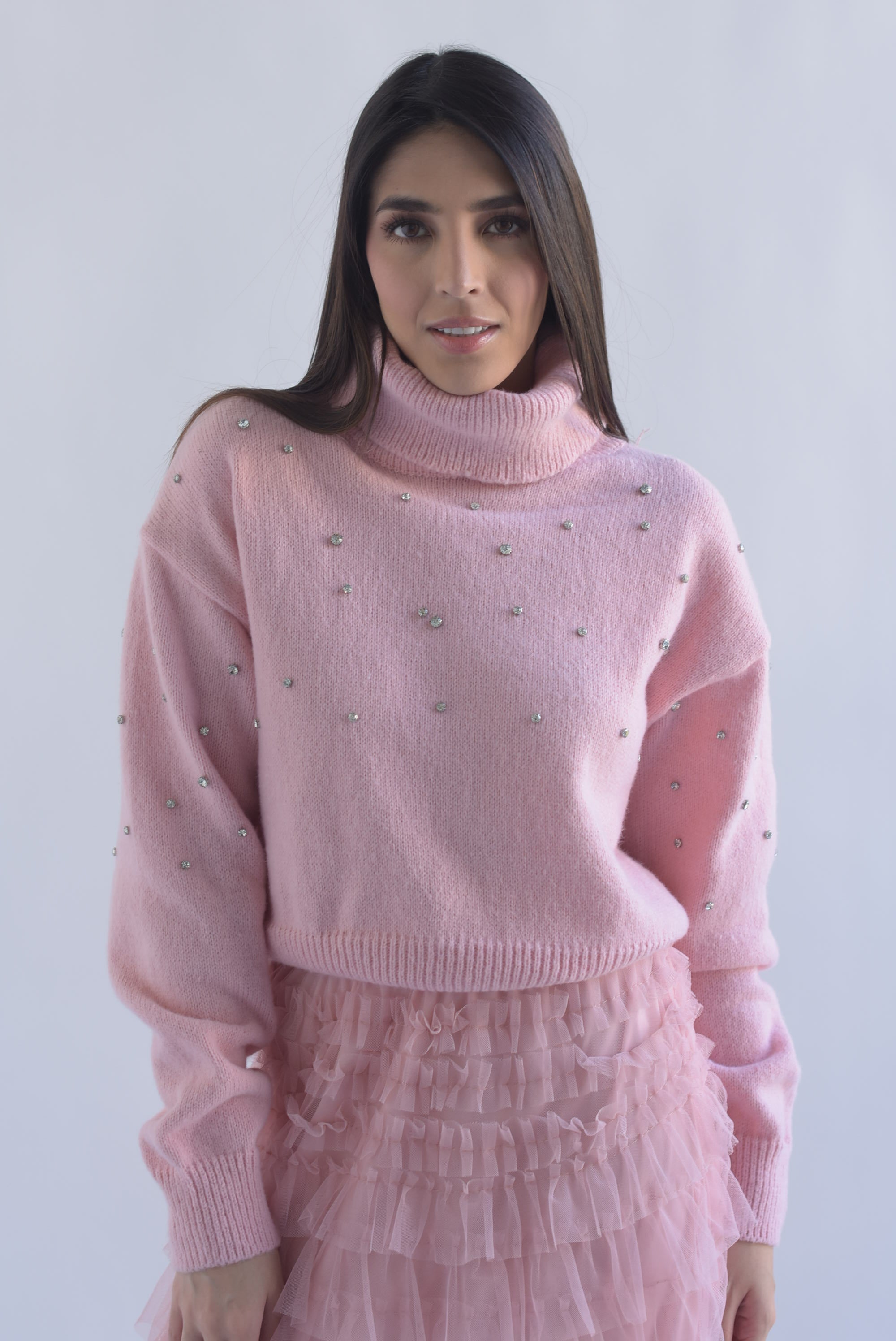 Sweater cuello alto brillos