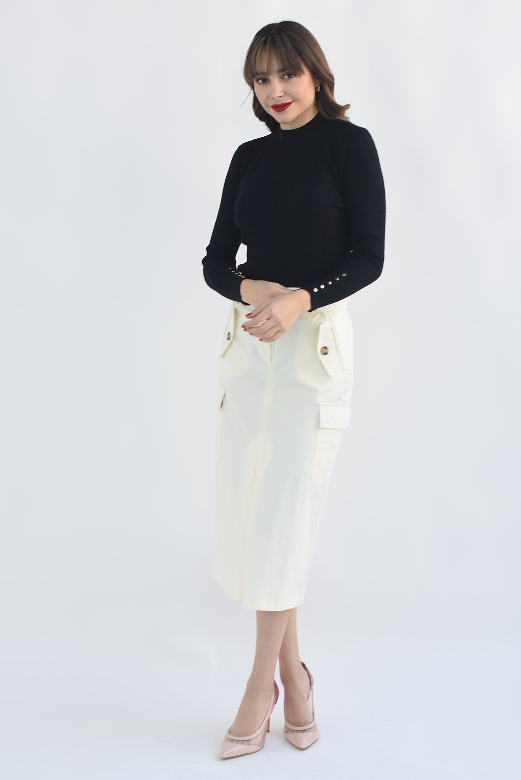 Falda midi cargo cinturón Ivory