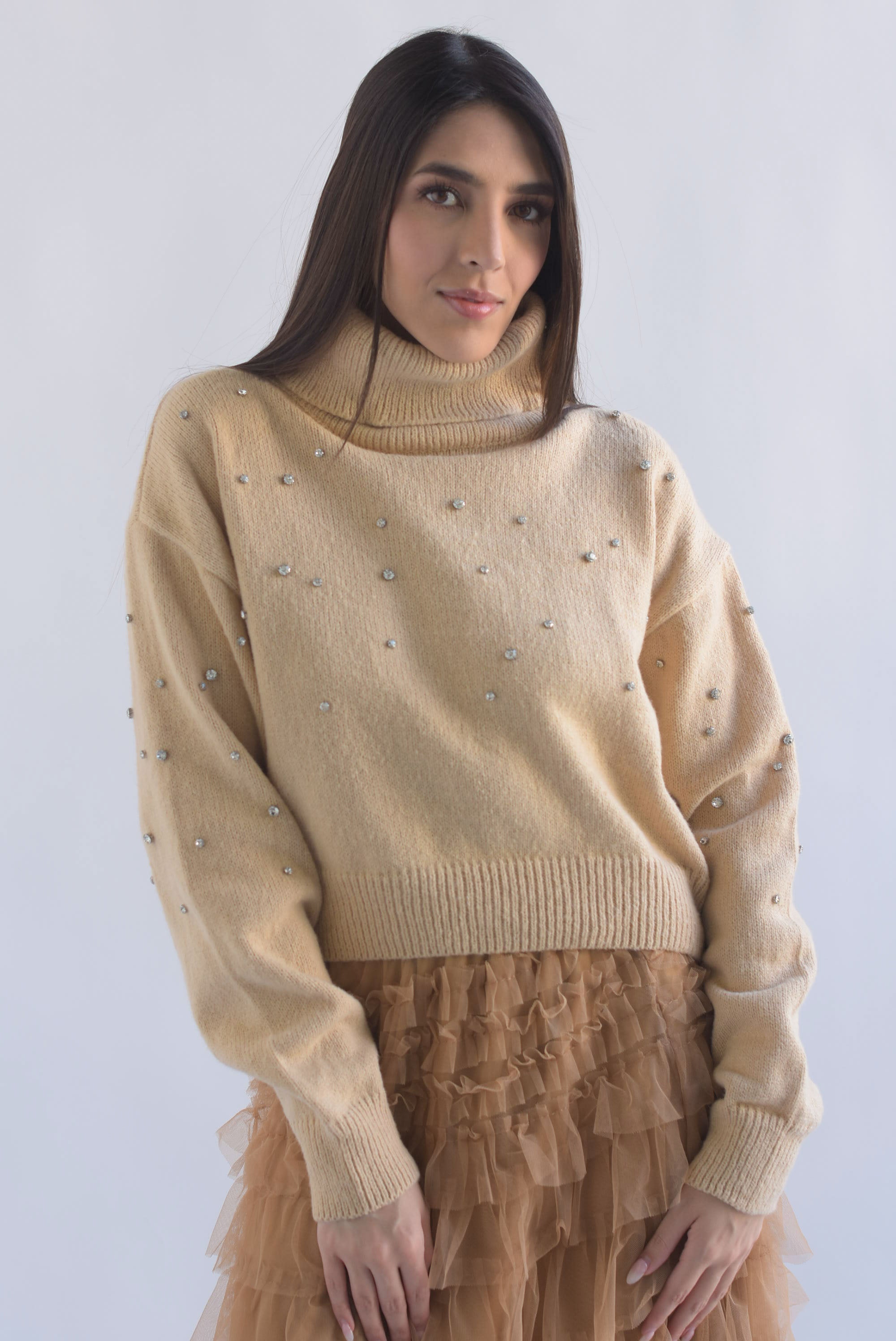 Sweater cuello alto brillos