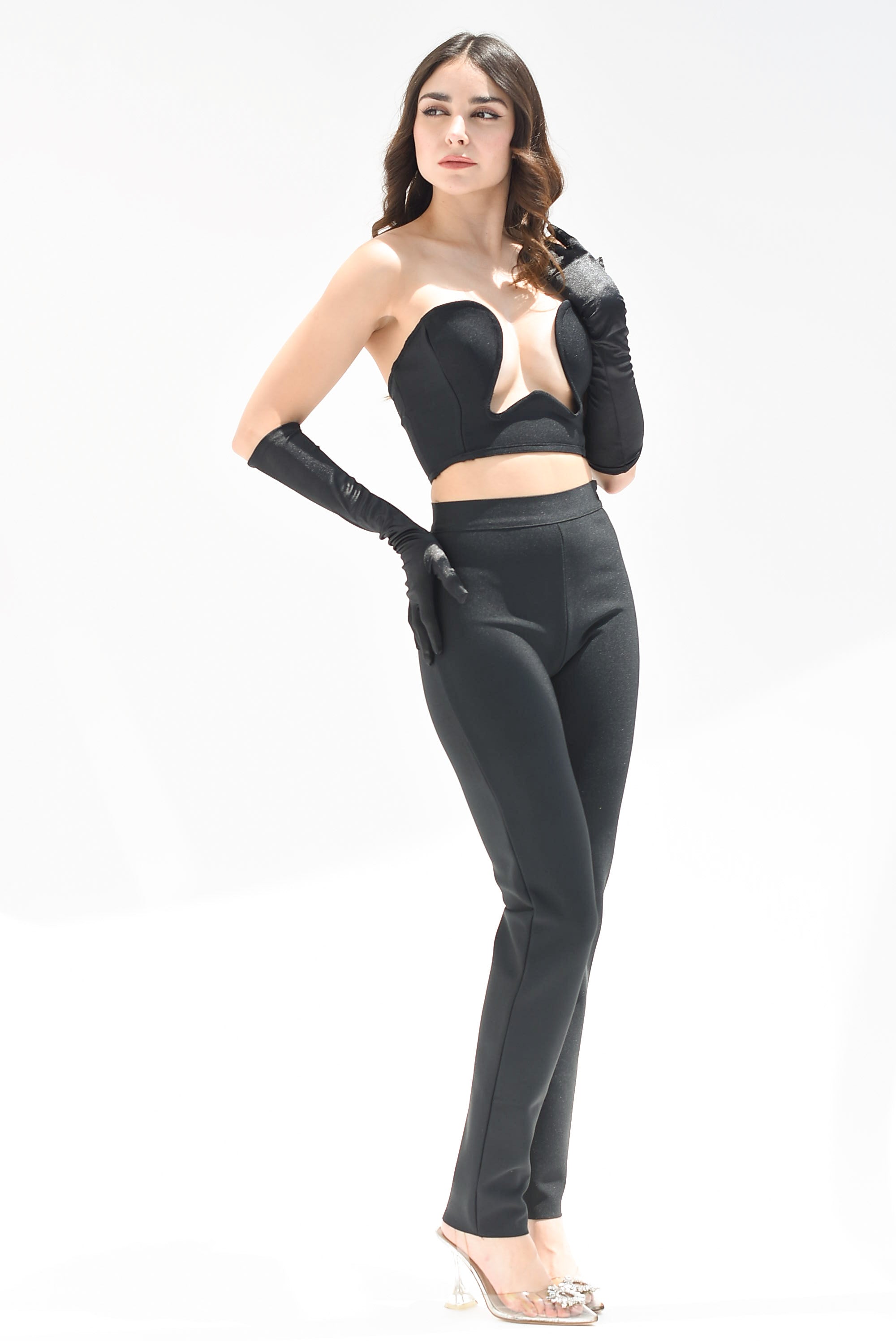 Set Pantalón, Top y Guantes bandage Negro