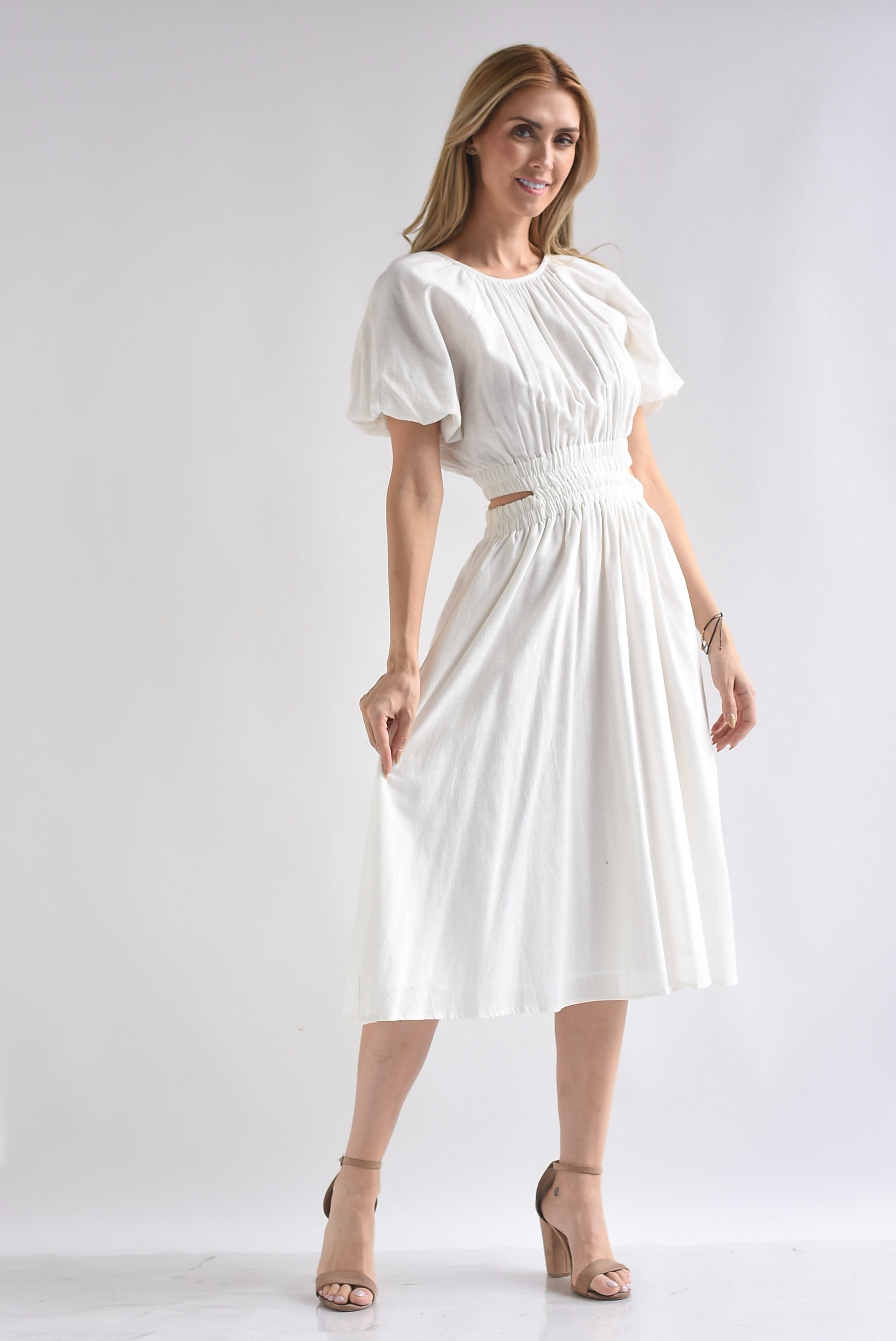 Vestido lino cut-out espalda Blanco
