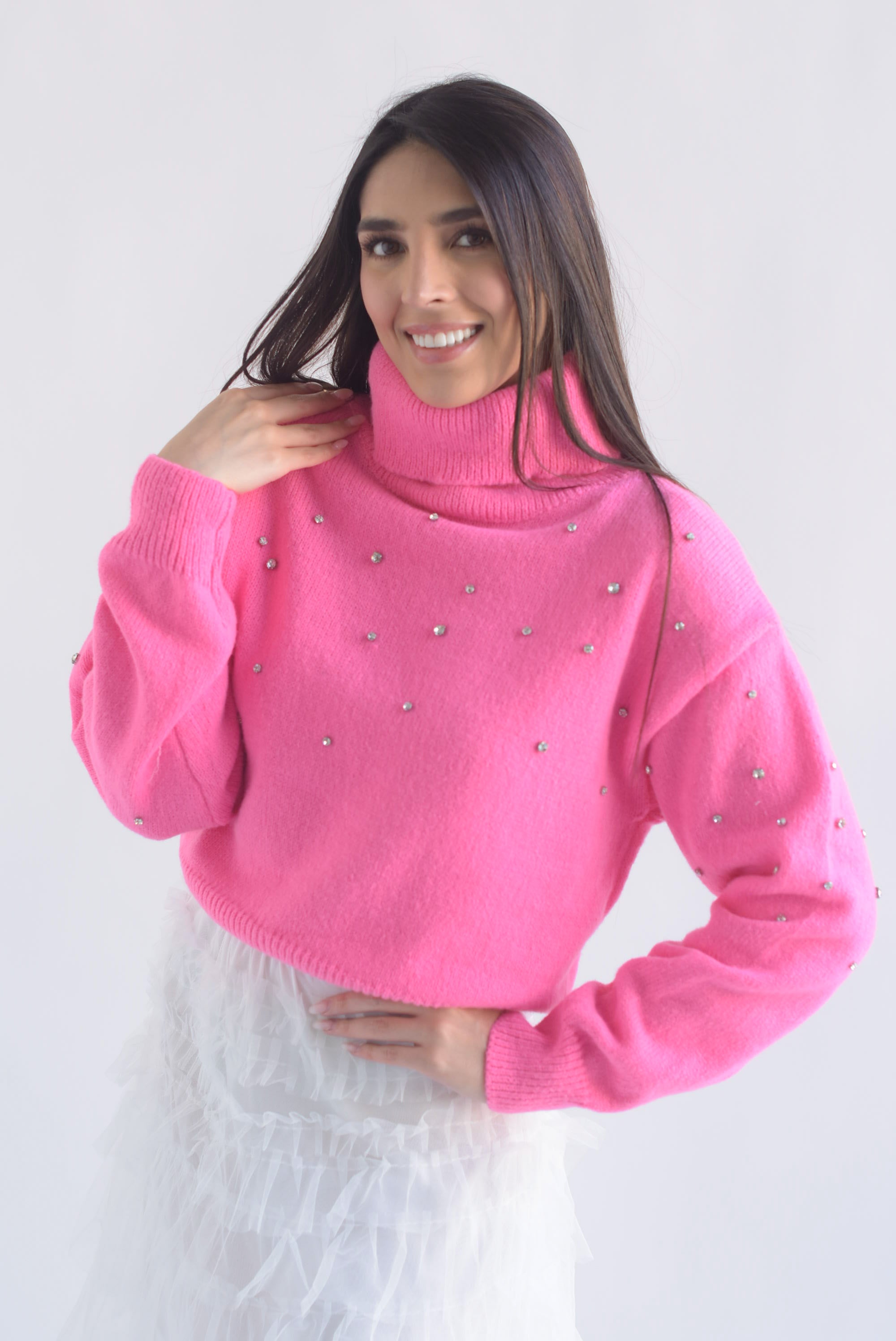 Sweater cuello alto brillos
