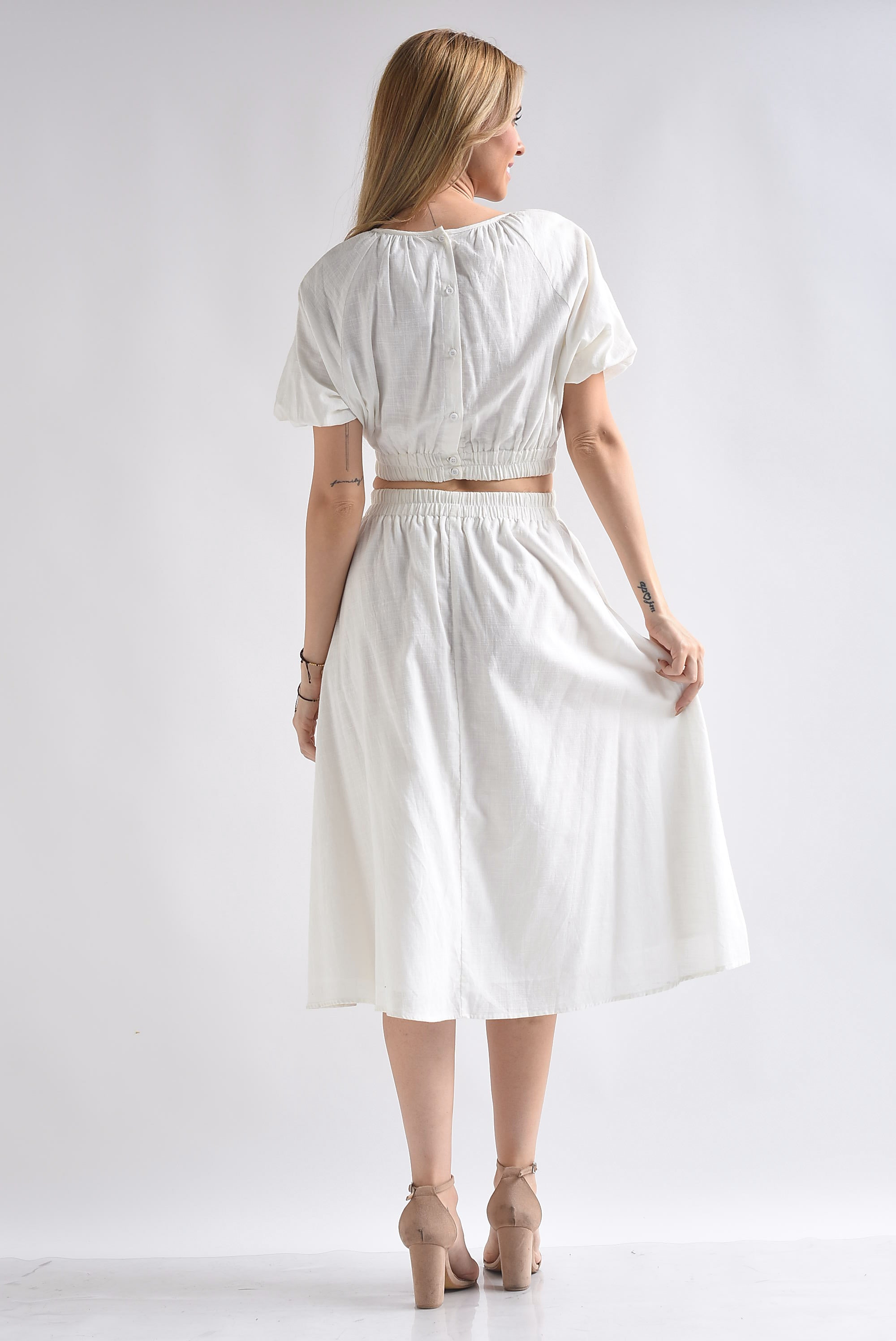 Vestido lino cut-out espalda Blanco