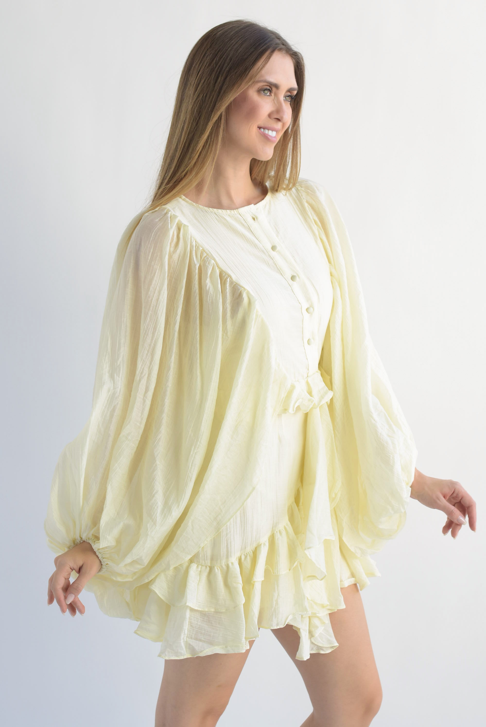 Vestido olanes manga globo Amarillo Baby