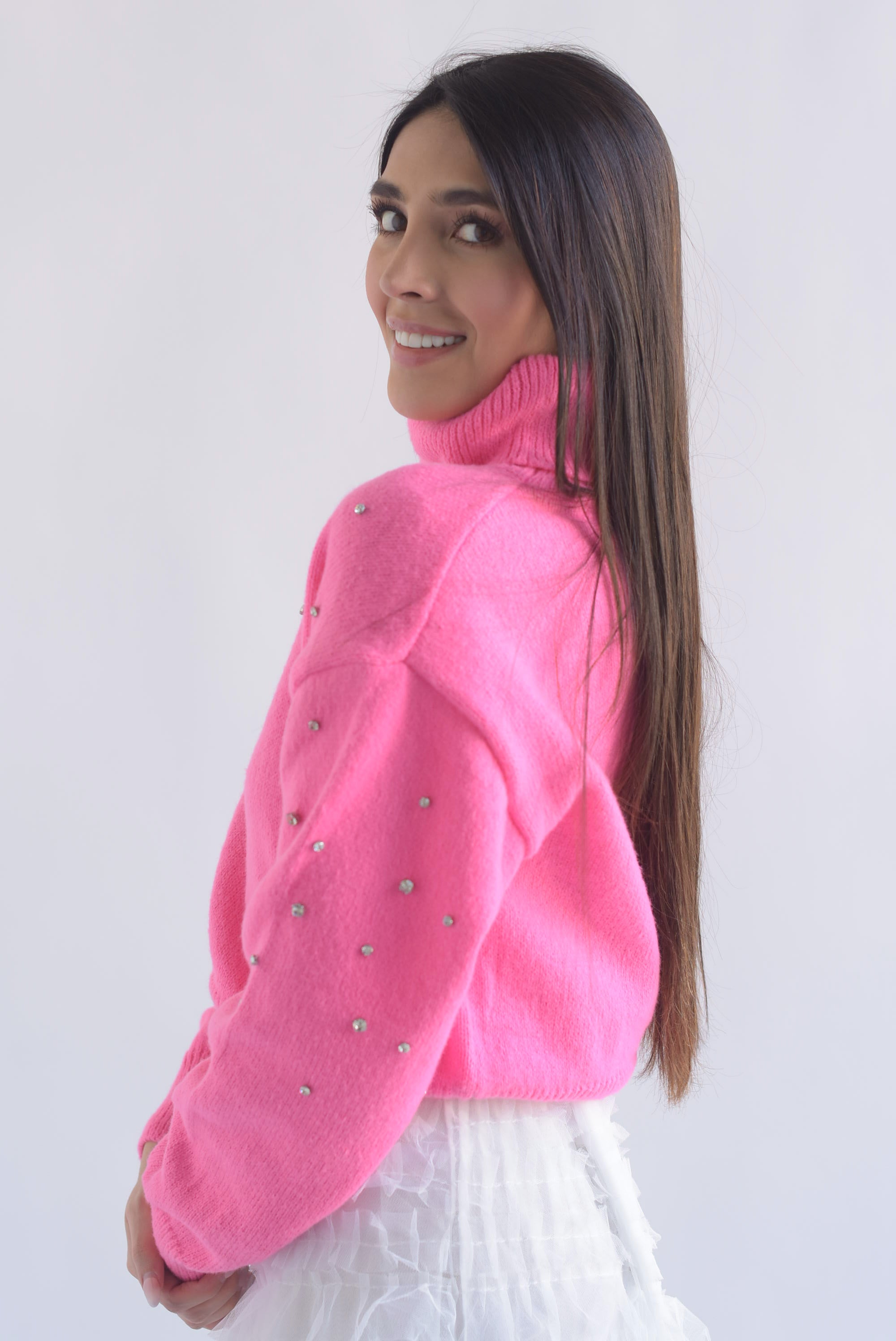 Sweater cuello alto brillos