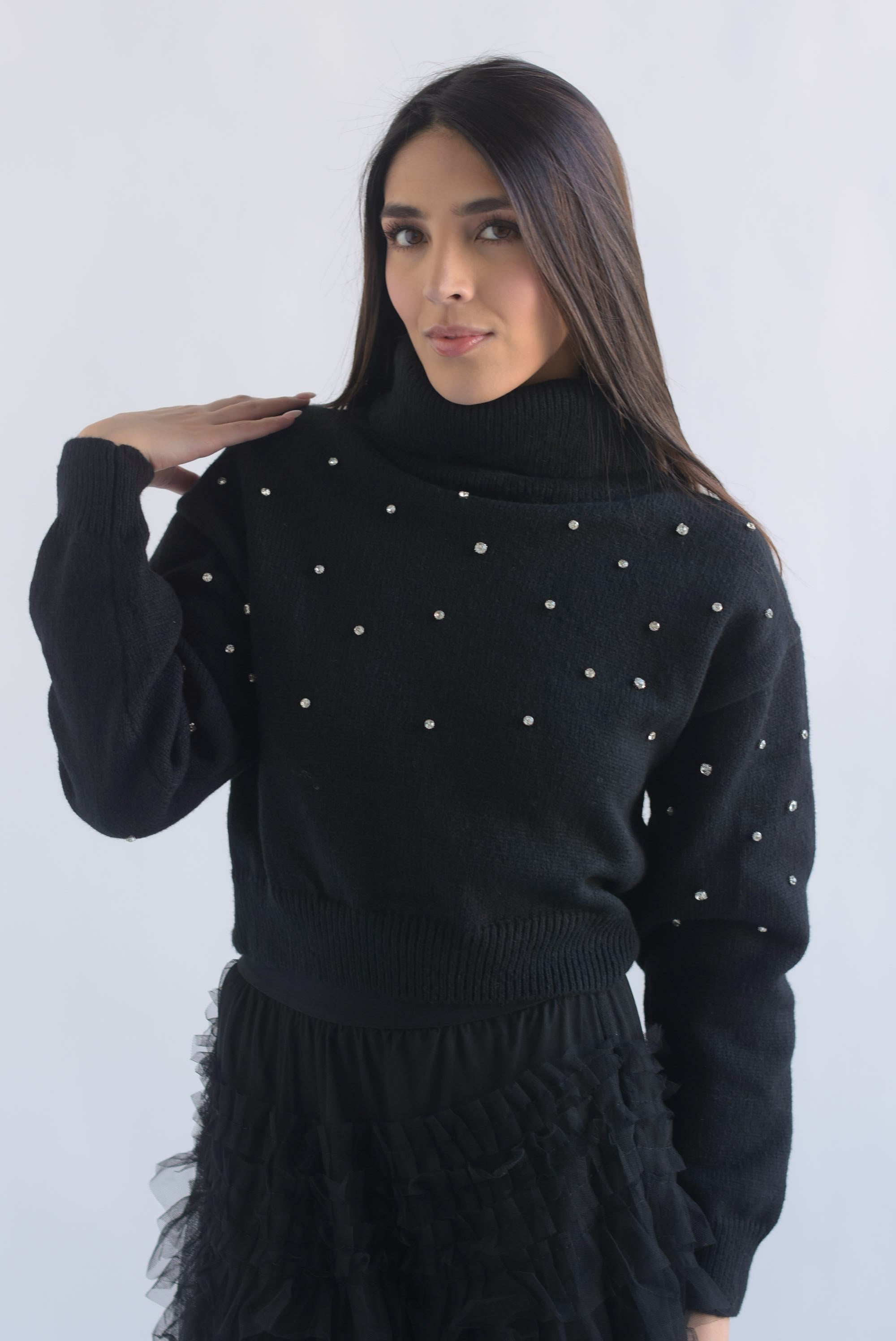 Sweater cuello alto brillos