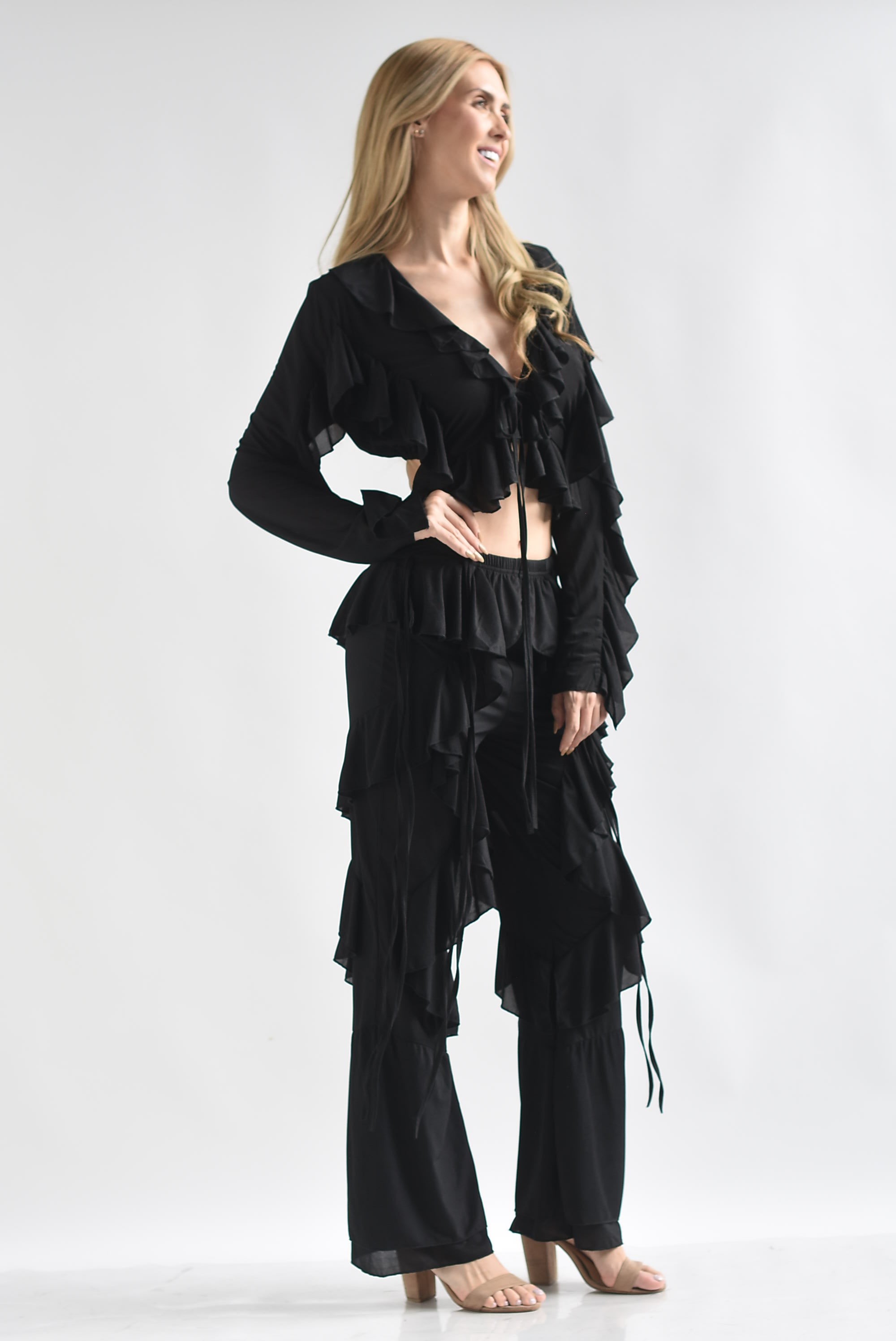 Set Pantalón y Blusa crop lazos olanes
