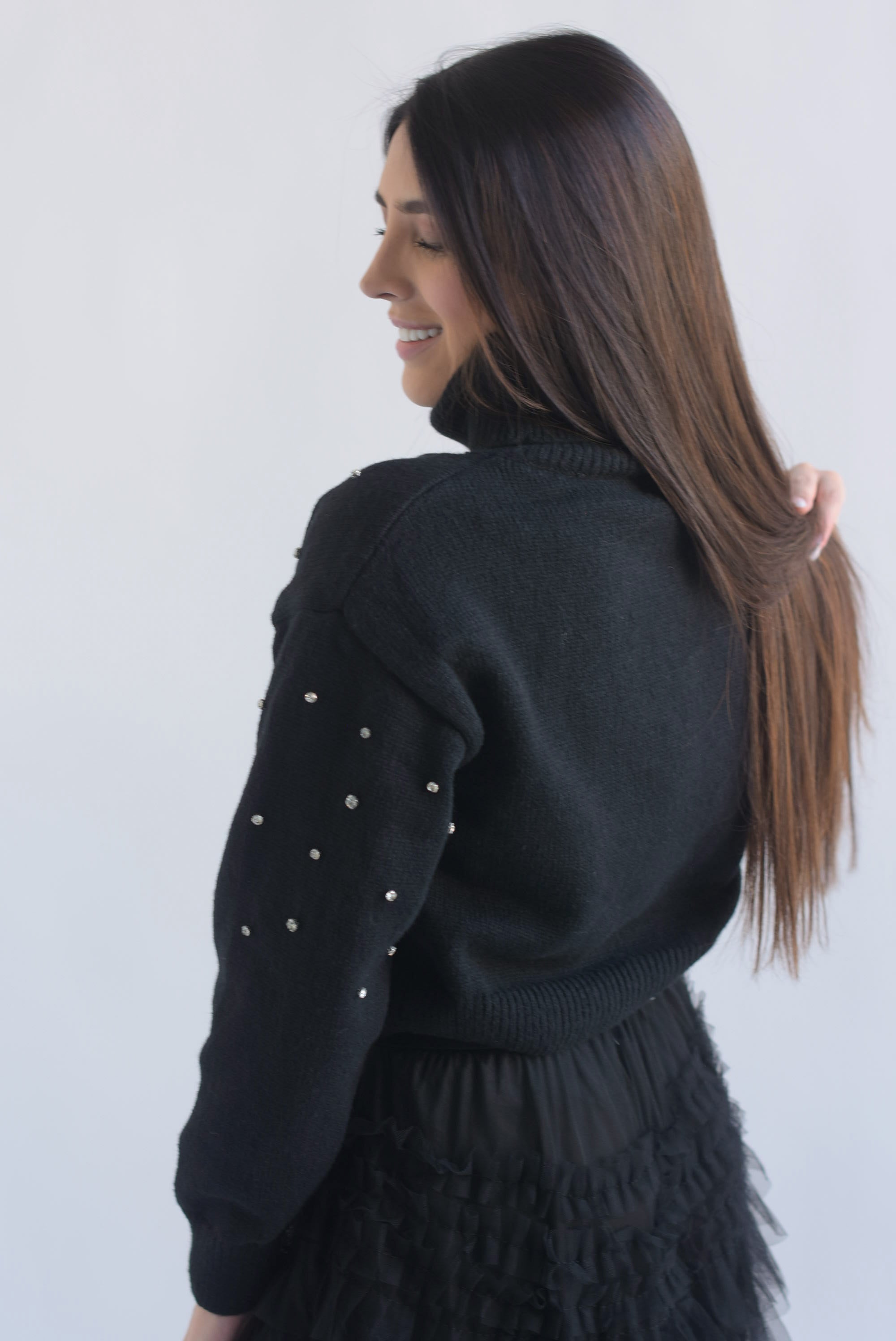 Sweater cuello alto brillos