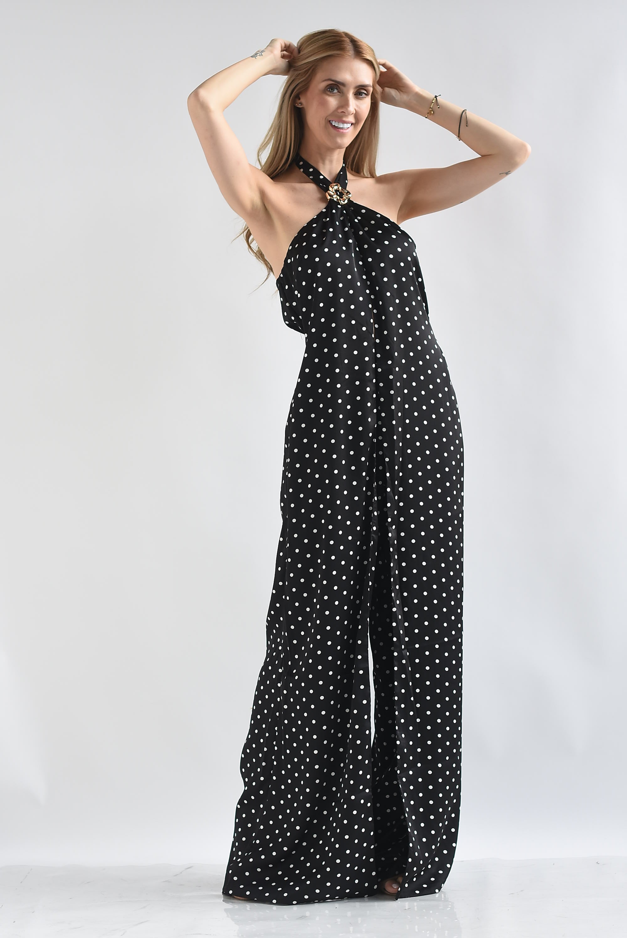 Jumpsuit maxi blusa halter polka dots