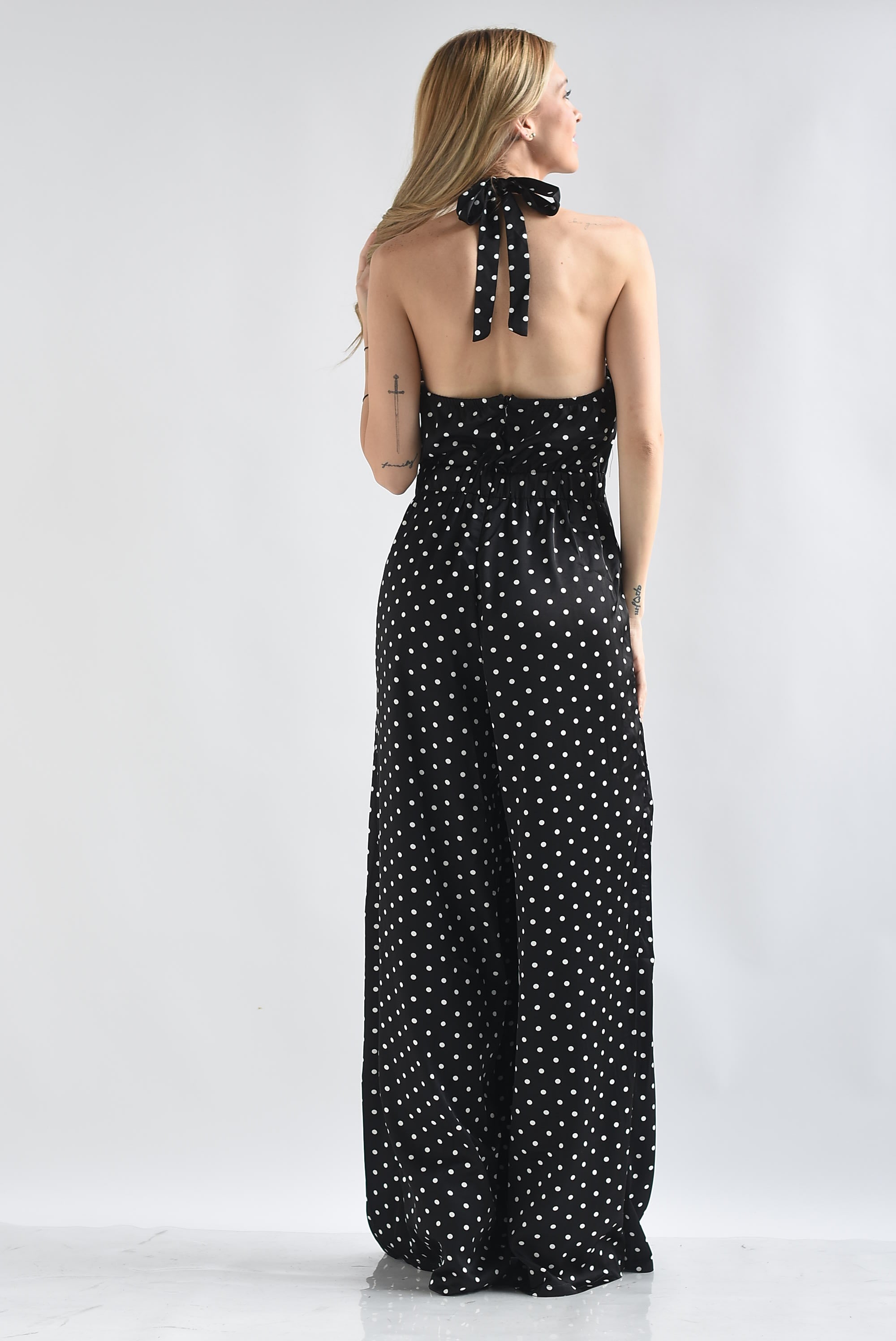 Jumpsuit maxi blusa halter polka dots