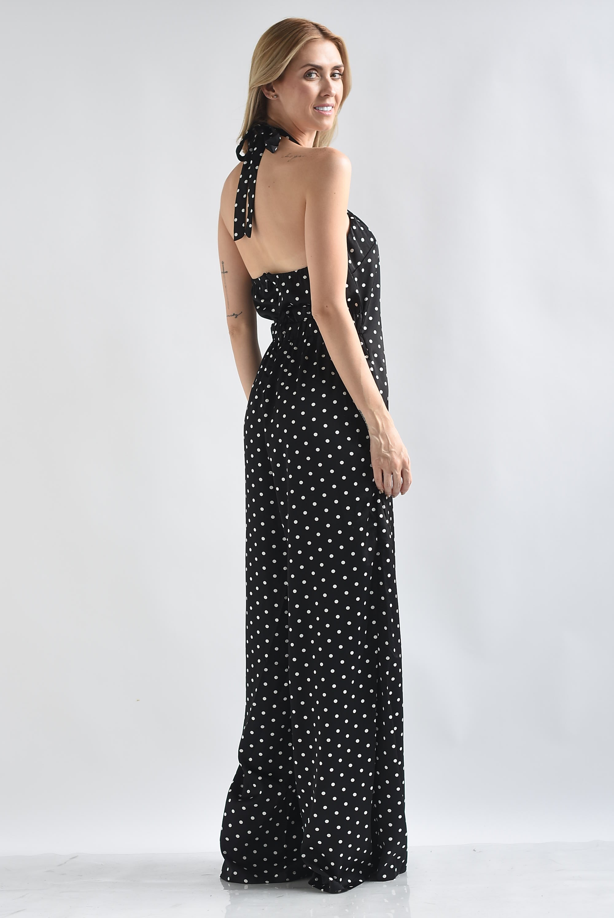 Jumpsuit maxi blusa halter polka dots