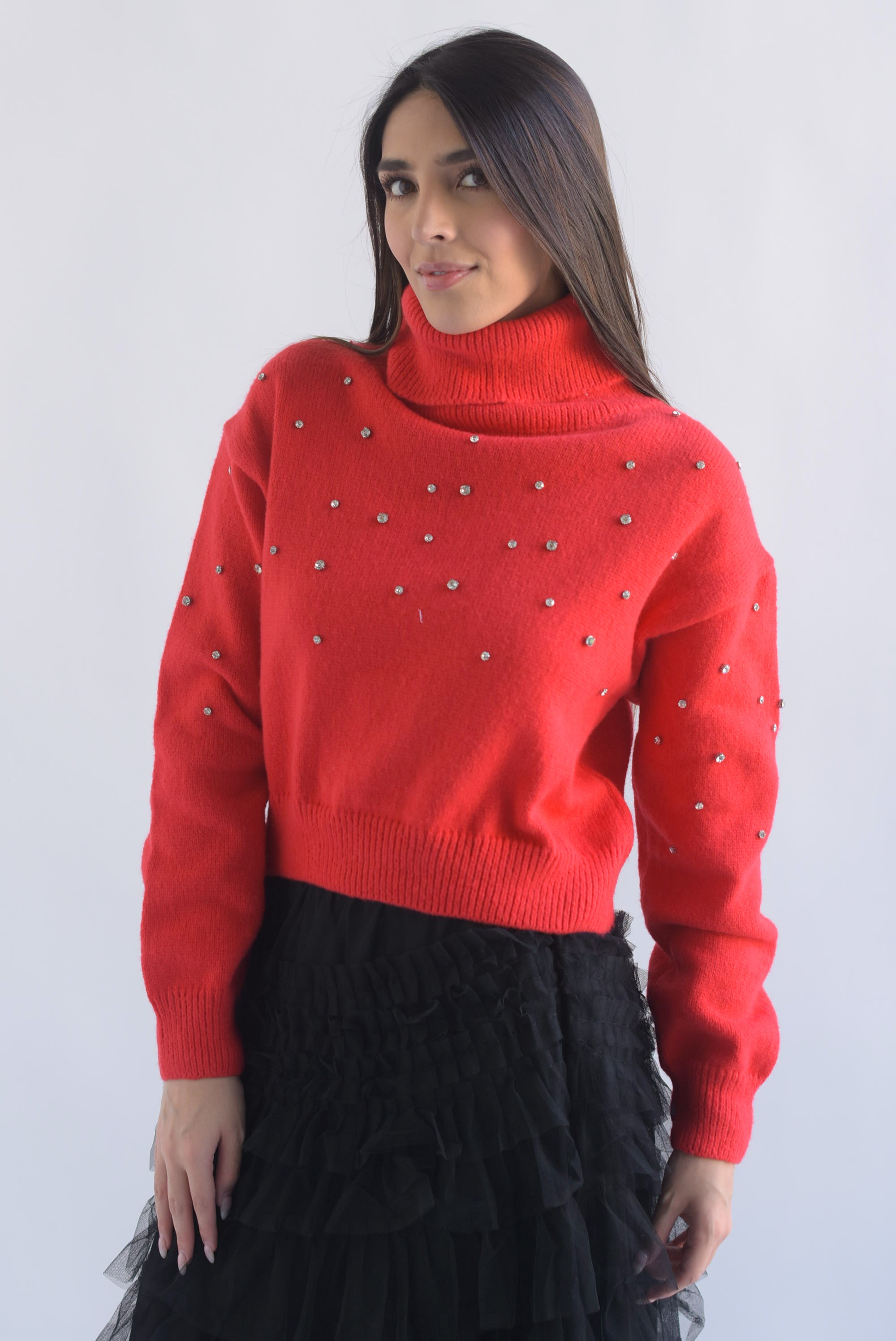 Sweater cuello alto brillos