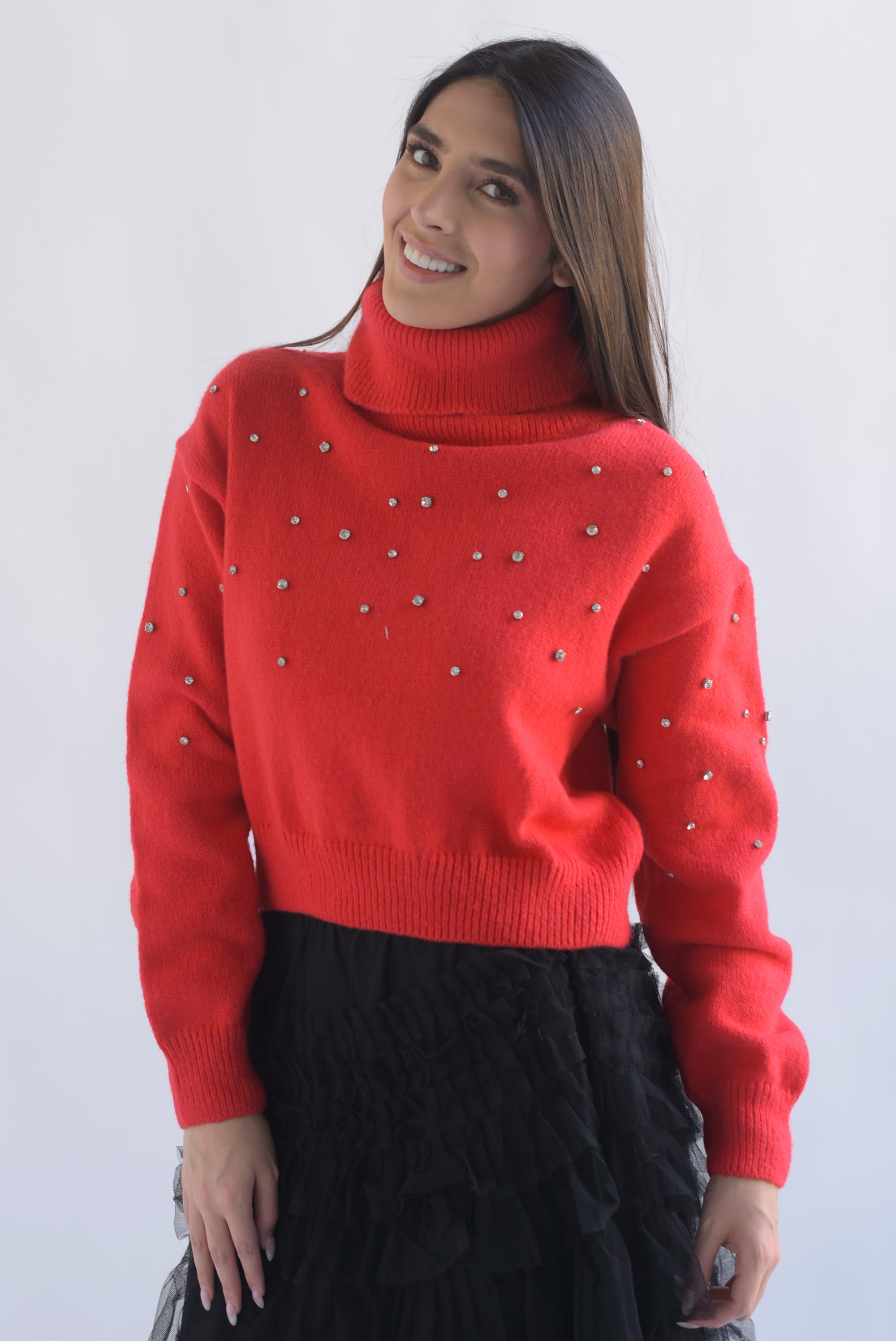 Sweater cuello alto brillos