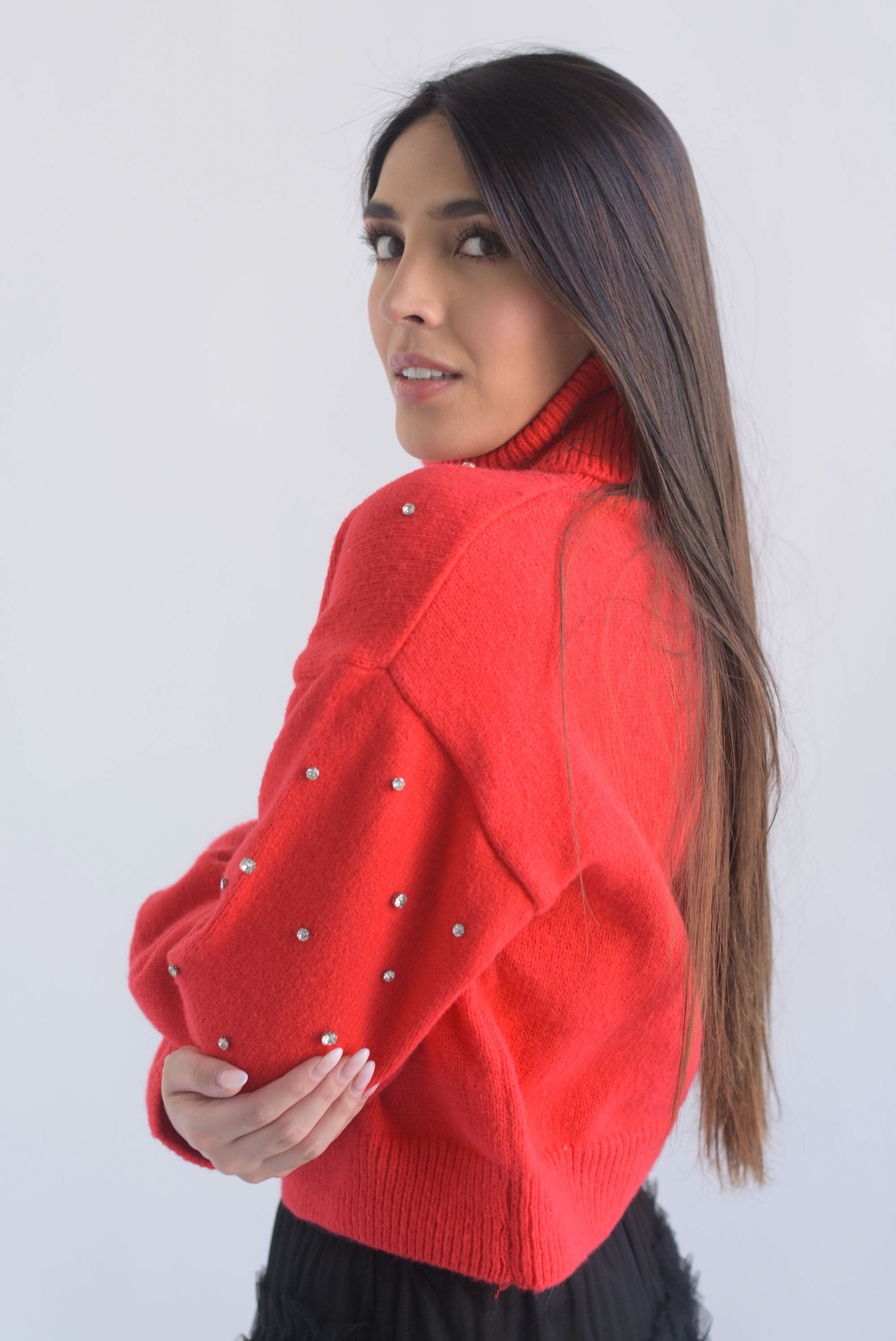 Sweater cuello alto brillos