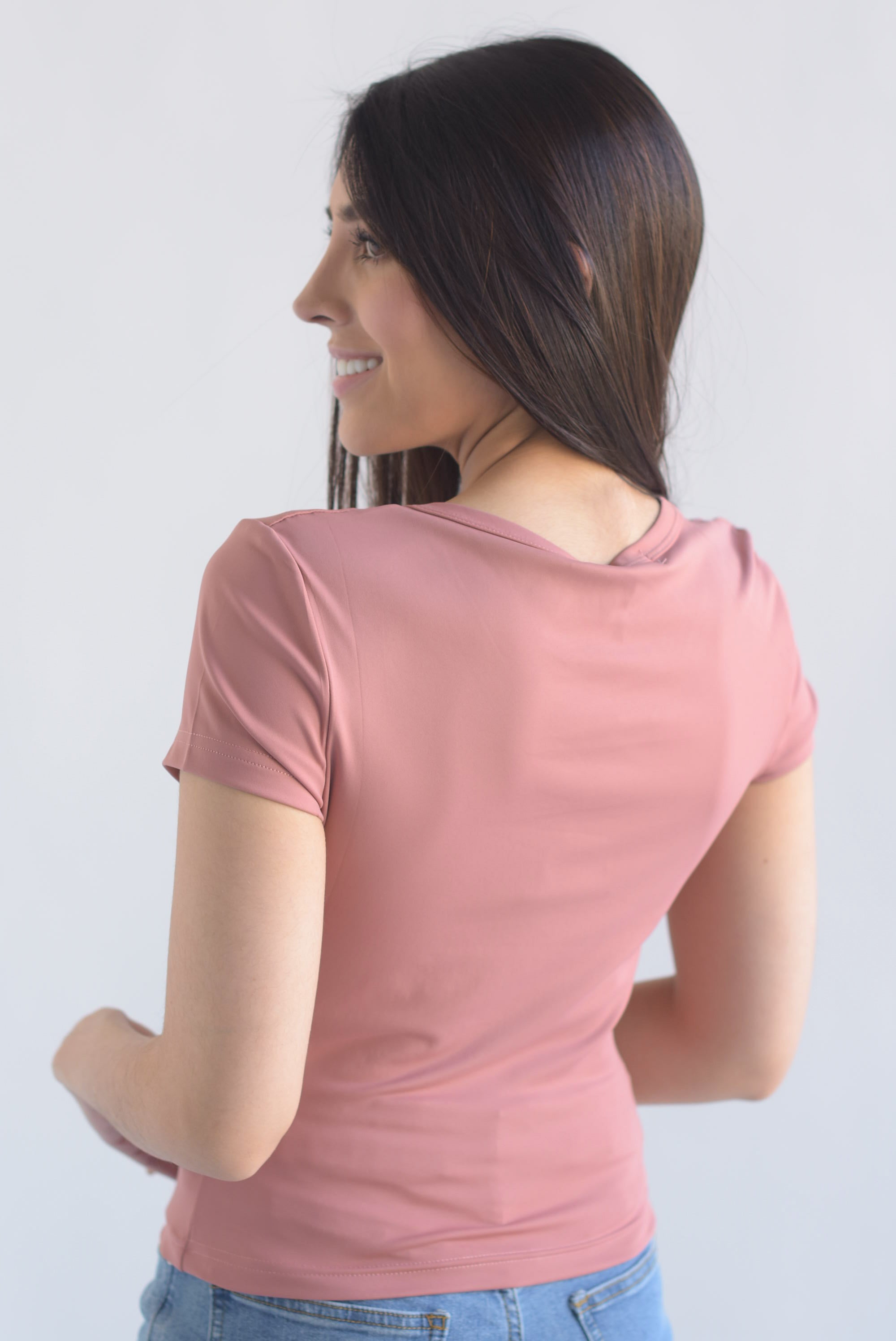 Top manga corta cuello V licra