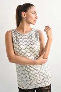 Fashion Styled Blusa lentejuela con capa gasa