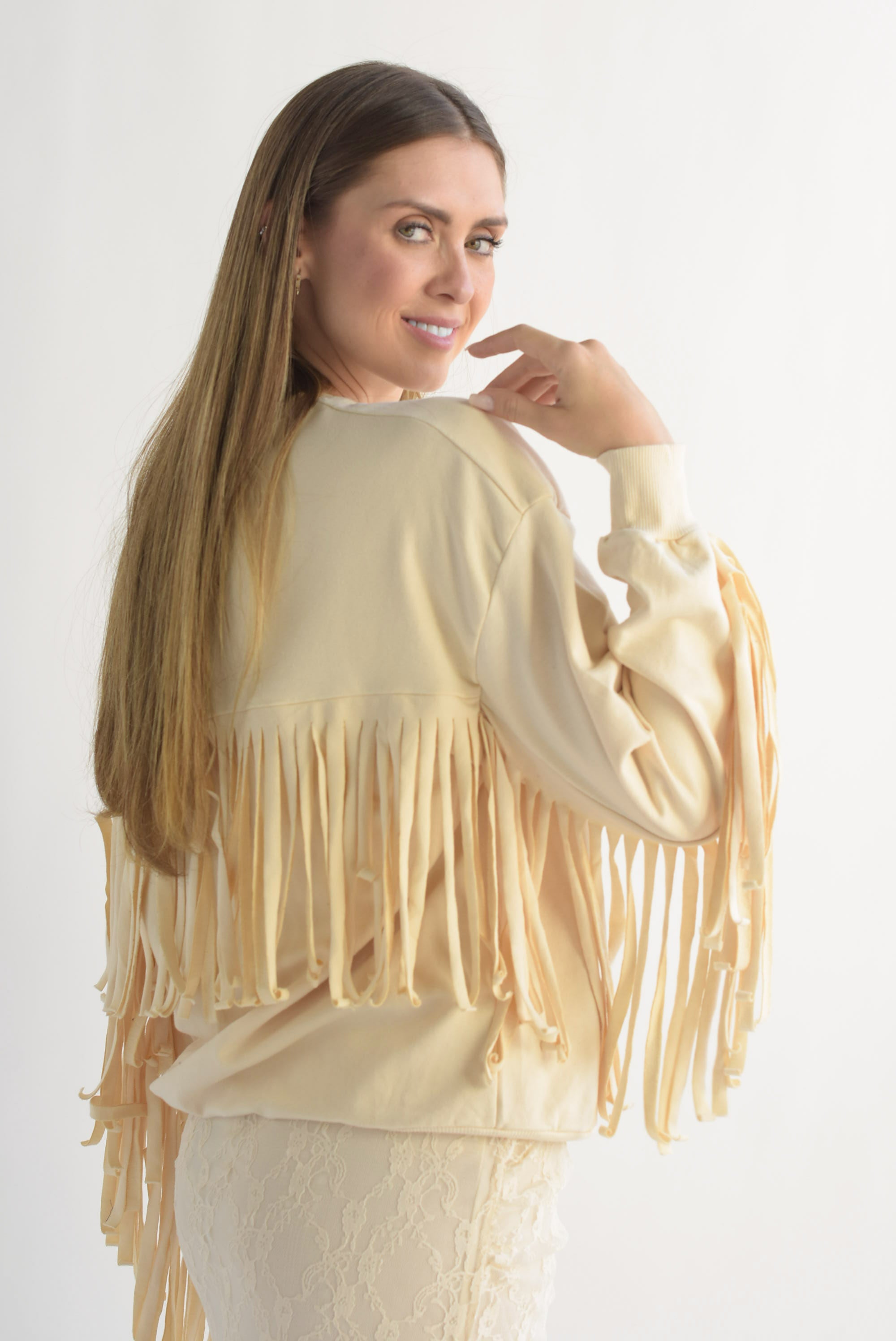 Sudadera flecos cowboy Beige