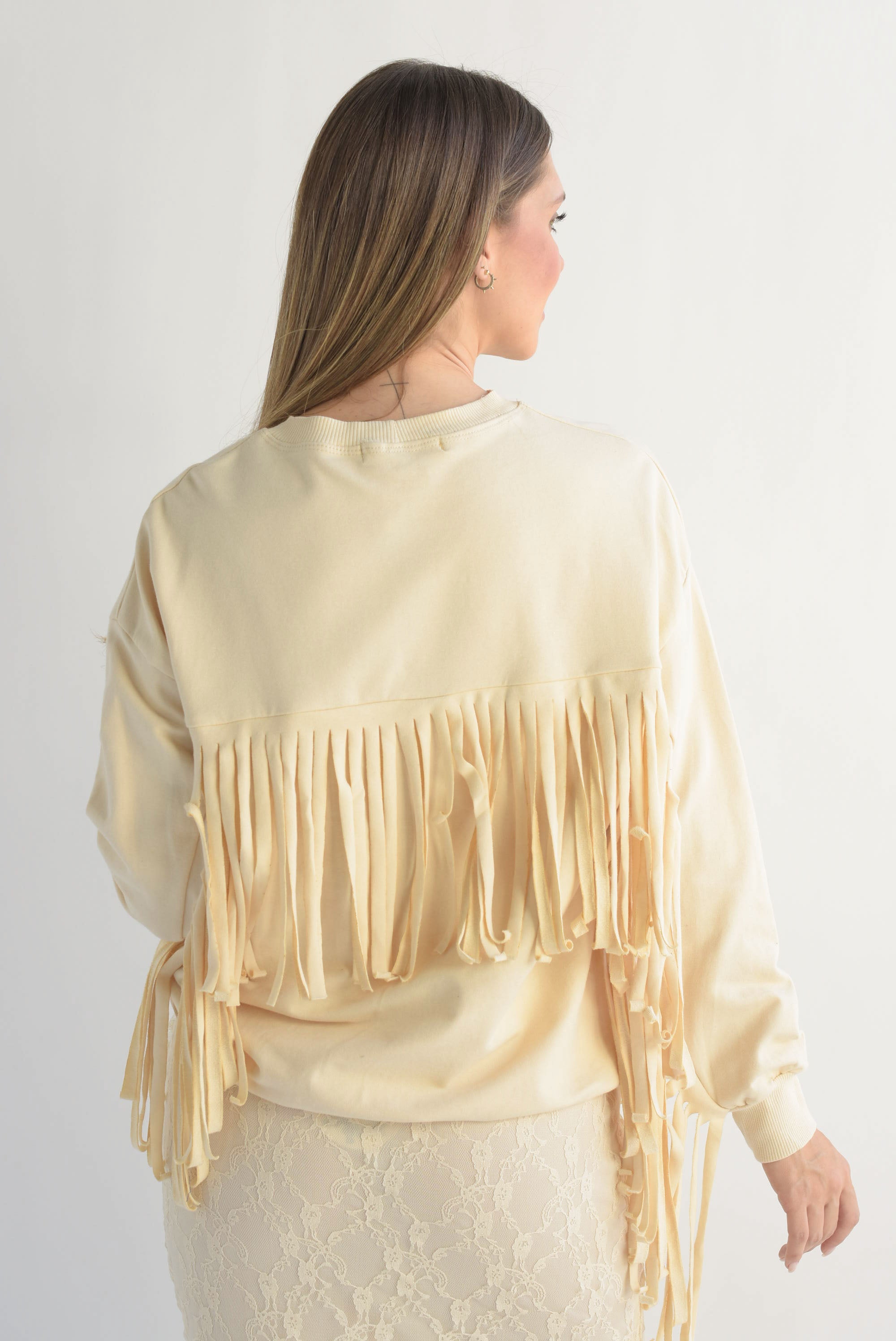 Sudadera flecos cowboy Beige