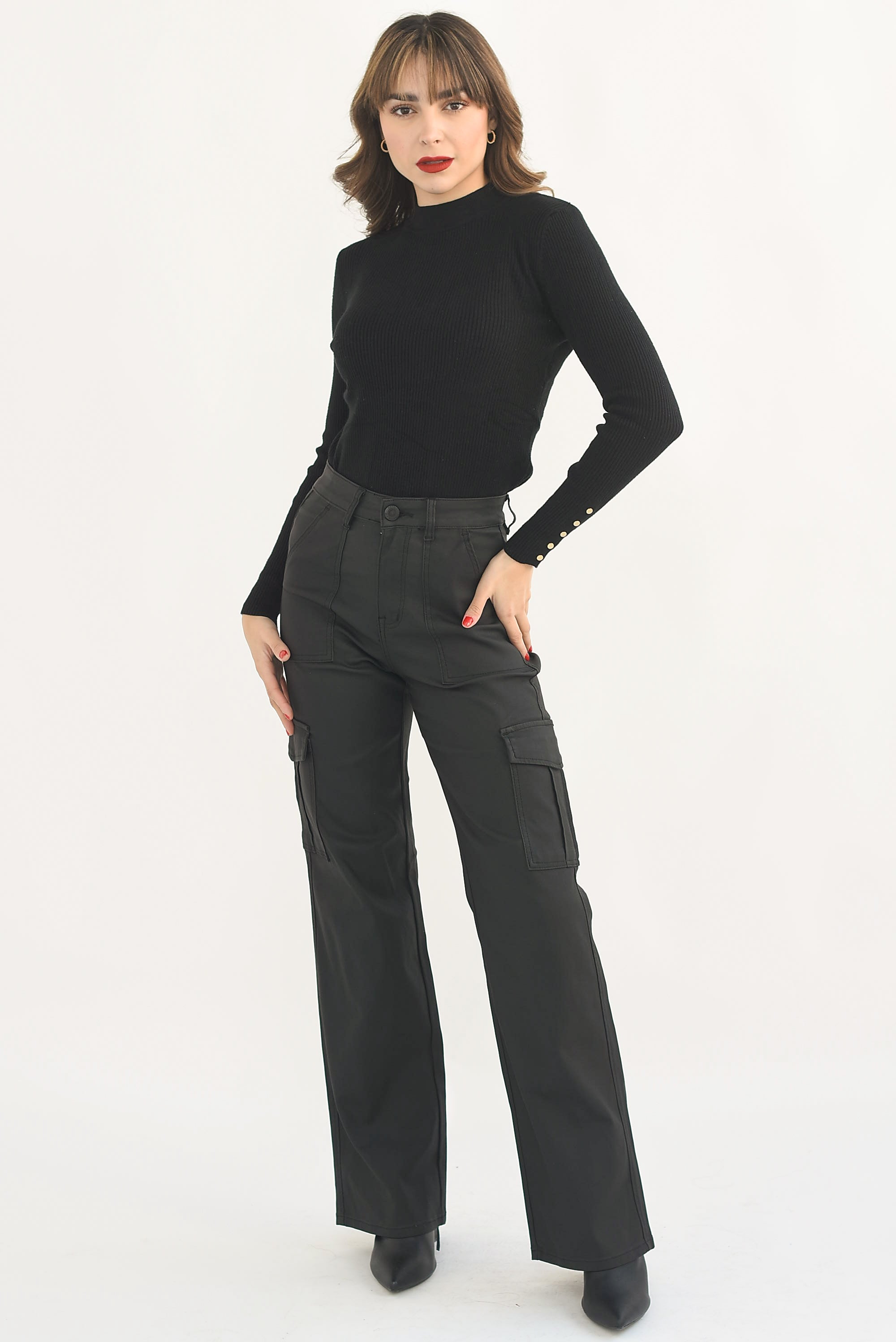 Pantalón cargo vinipiel Mate Negro