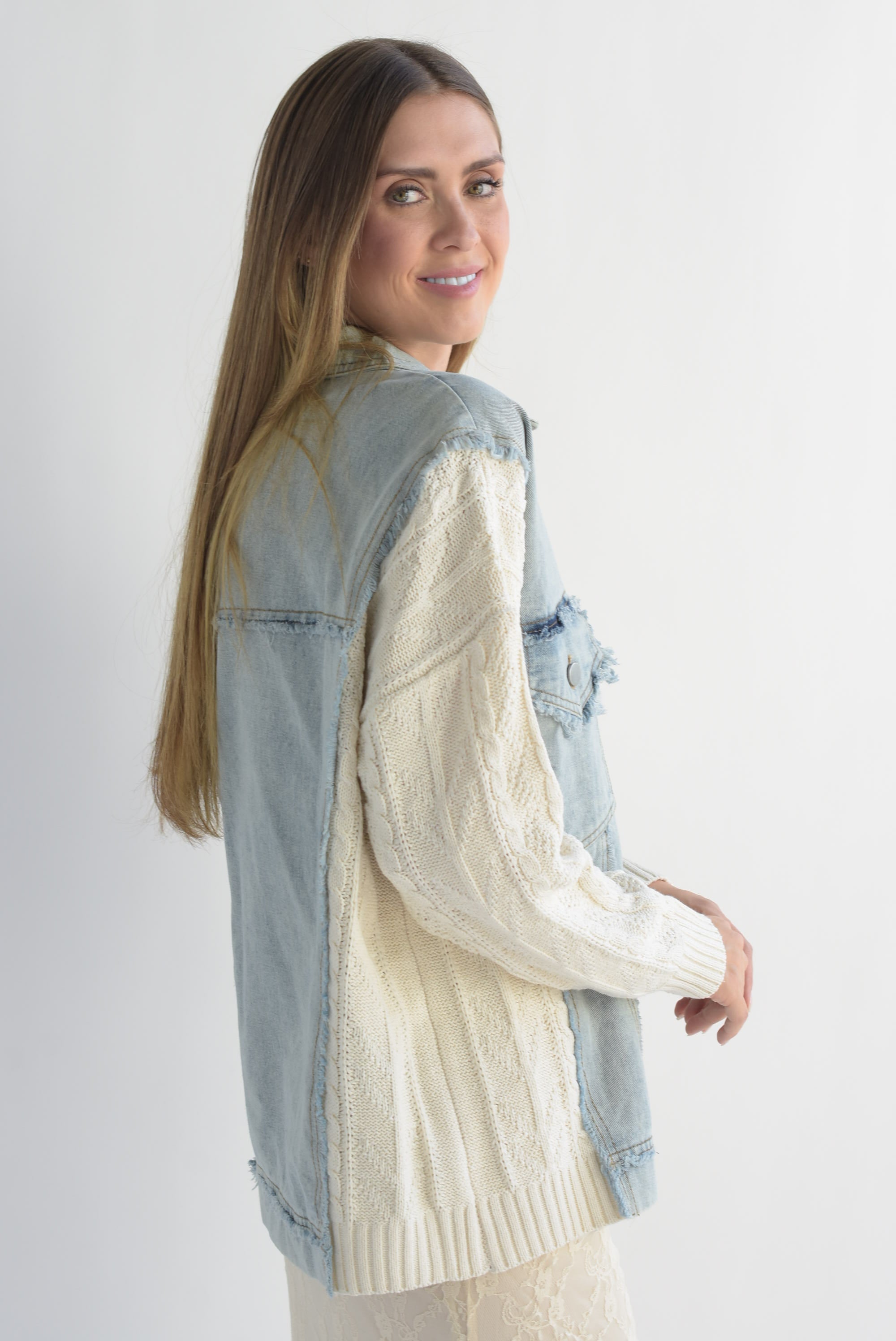 Chamarra Denim mangas punto Ivory