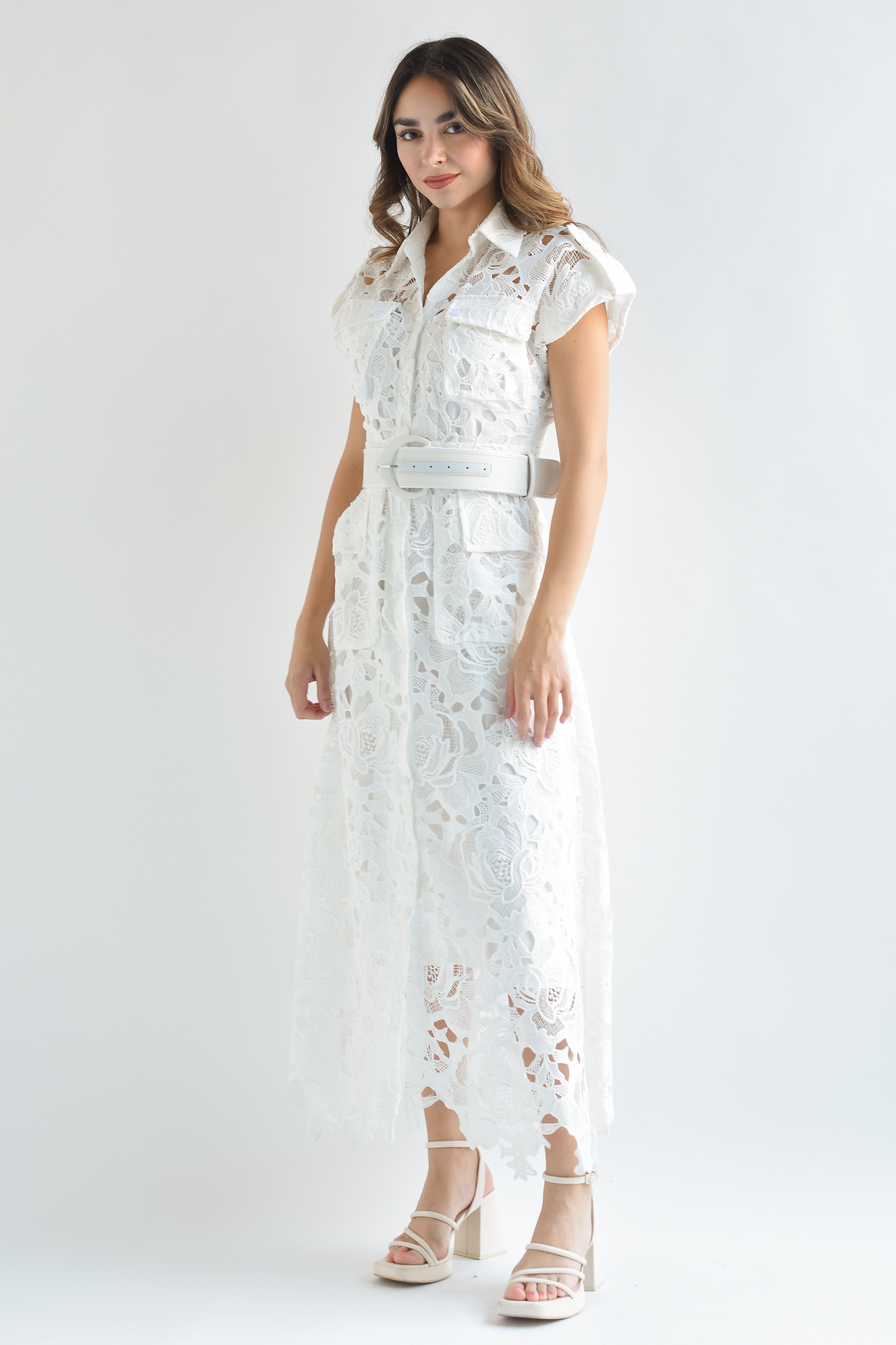 Vestido cargo guipur Blanco