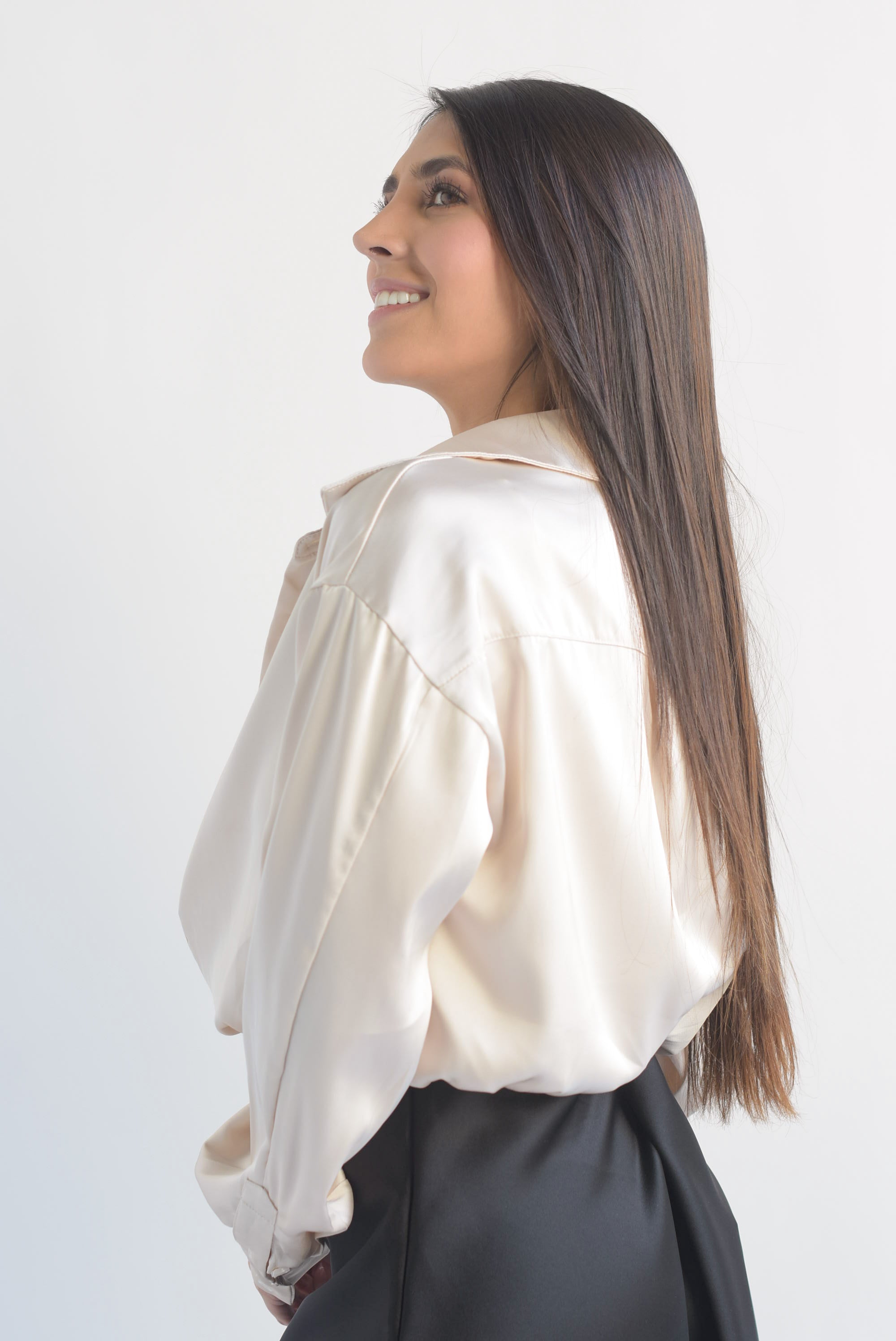 Camisa crop satín con top encaje