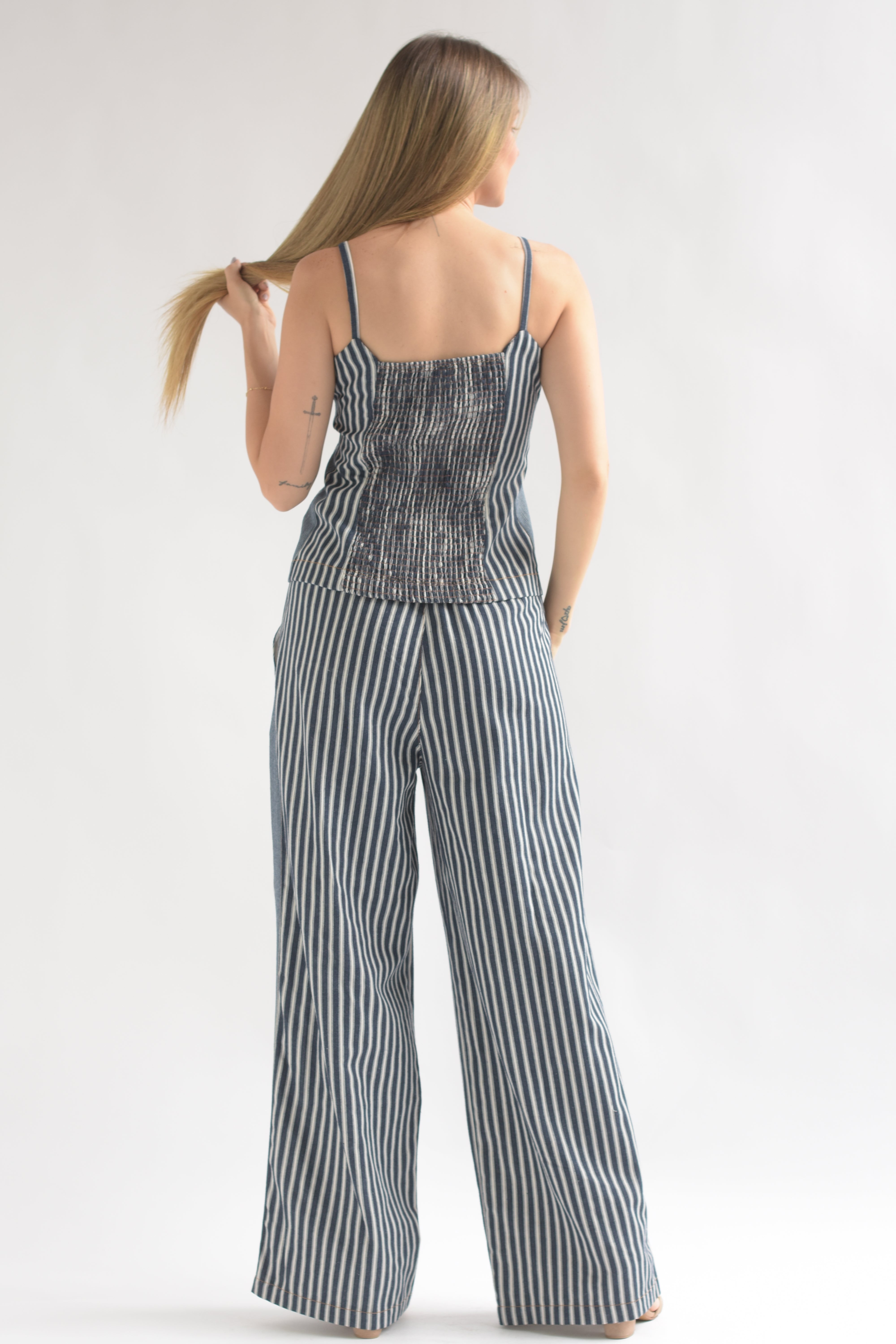 Set Pantalón y Chaleco rayas Denim Dark