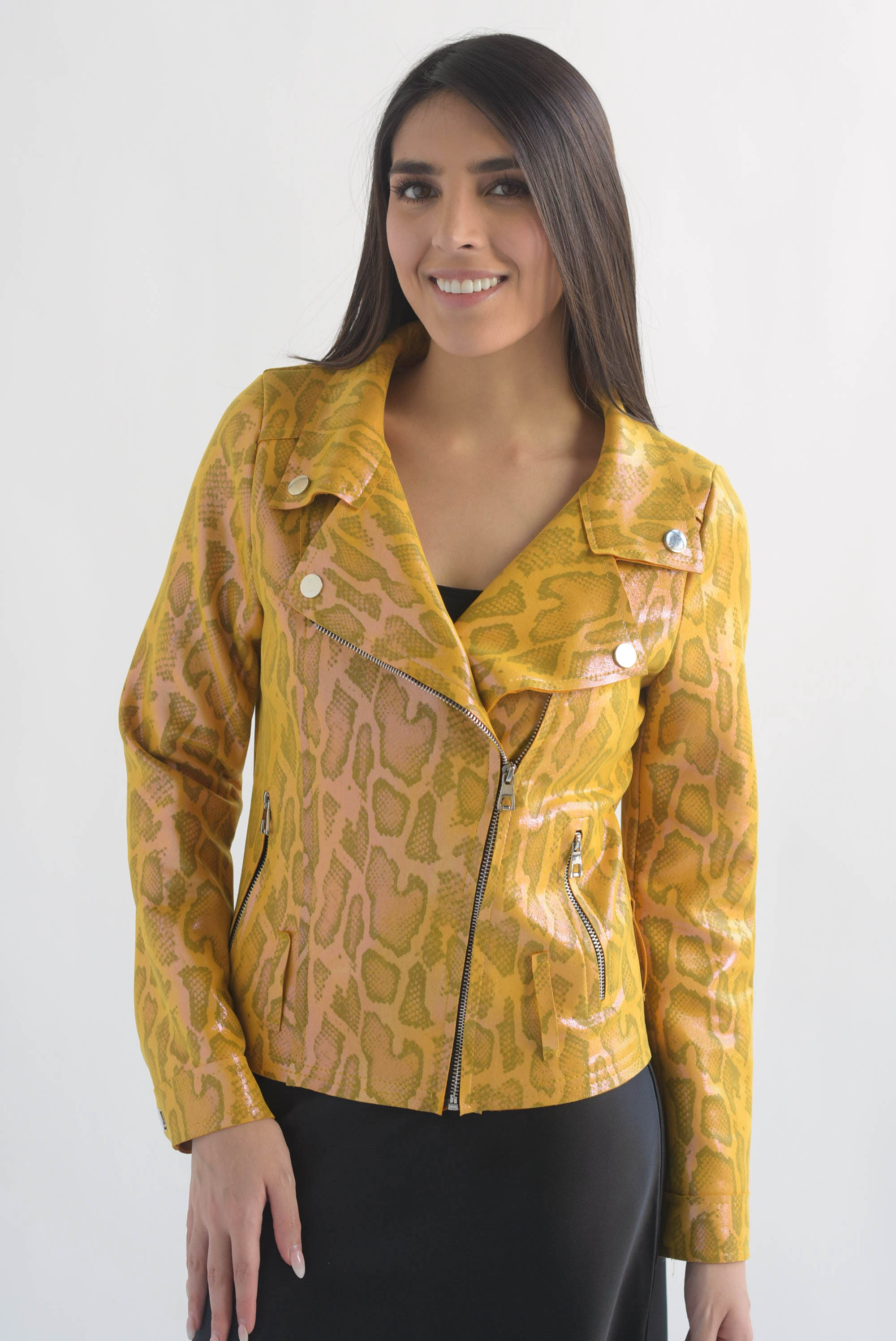 Chamarra biker suede snake print foil