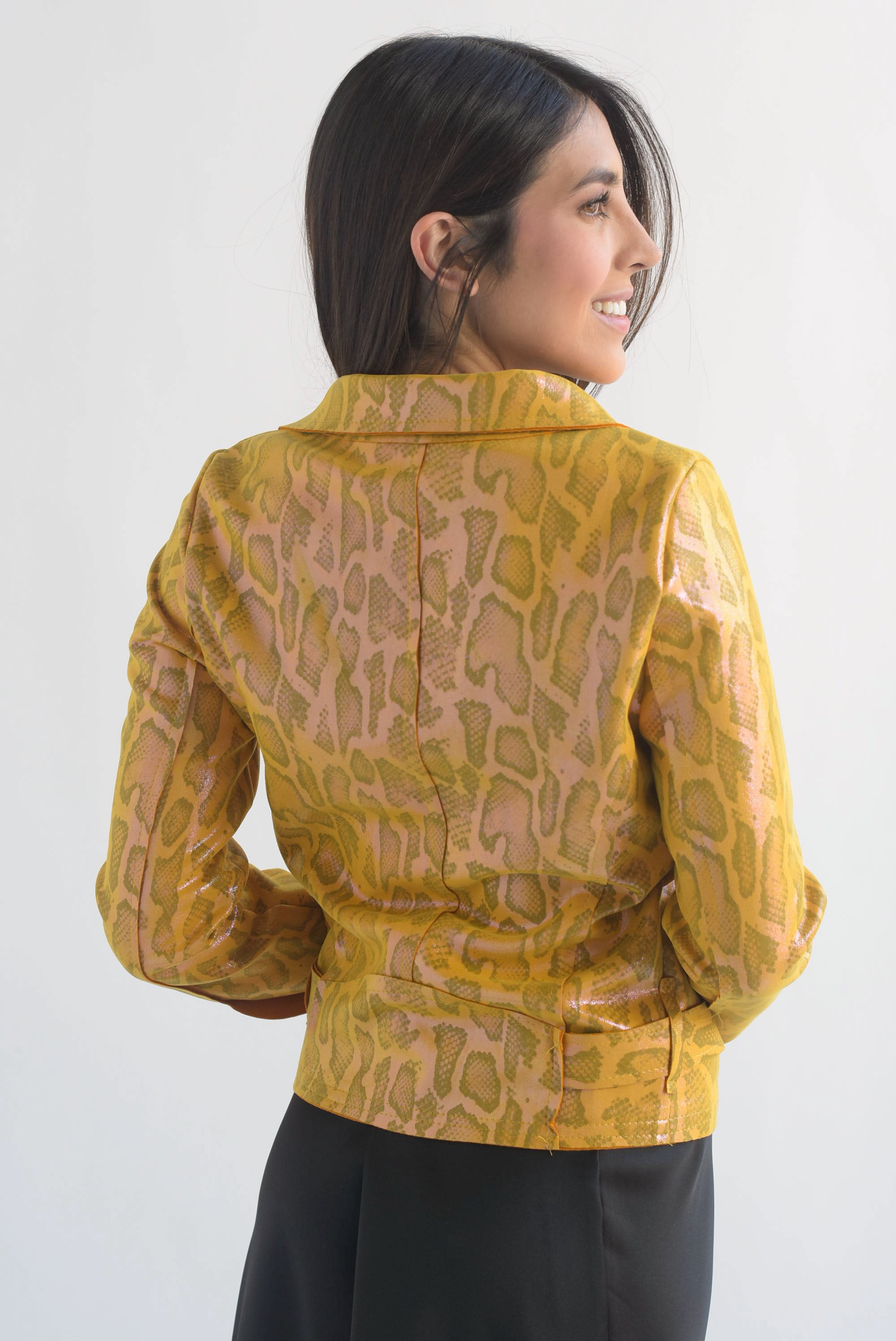 Chamarra biker suede snake print foil