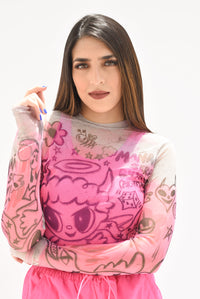 Fashion Styled Blusa mesh grafiti BICHOTA Rosa