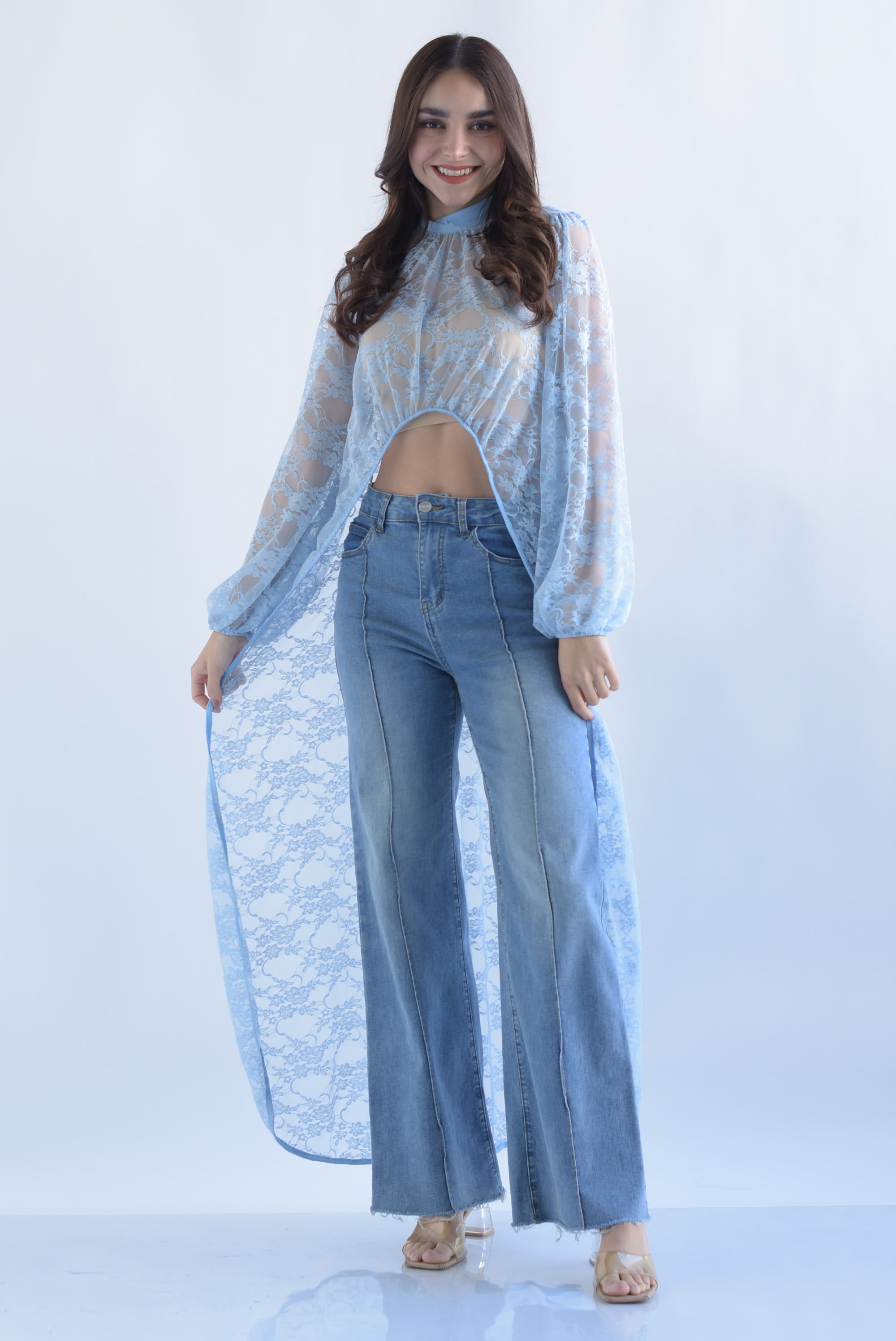 Maxi blusa asimétrica encaje