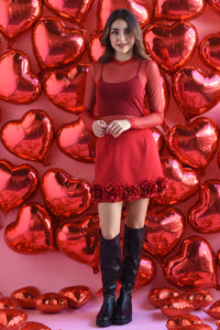 Fashion Styled Blusa mesh manga larga Rojo