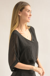 Fashion Styled Set Falda larga olanes y Blusón Negro