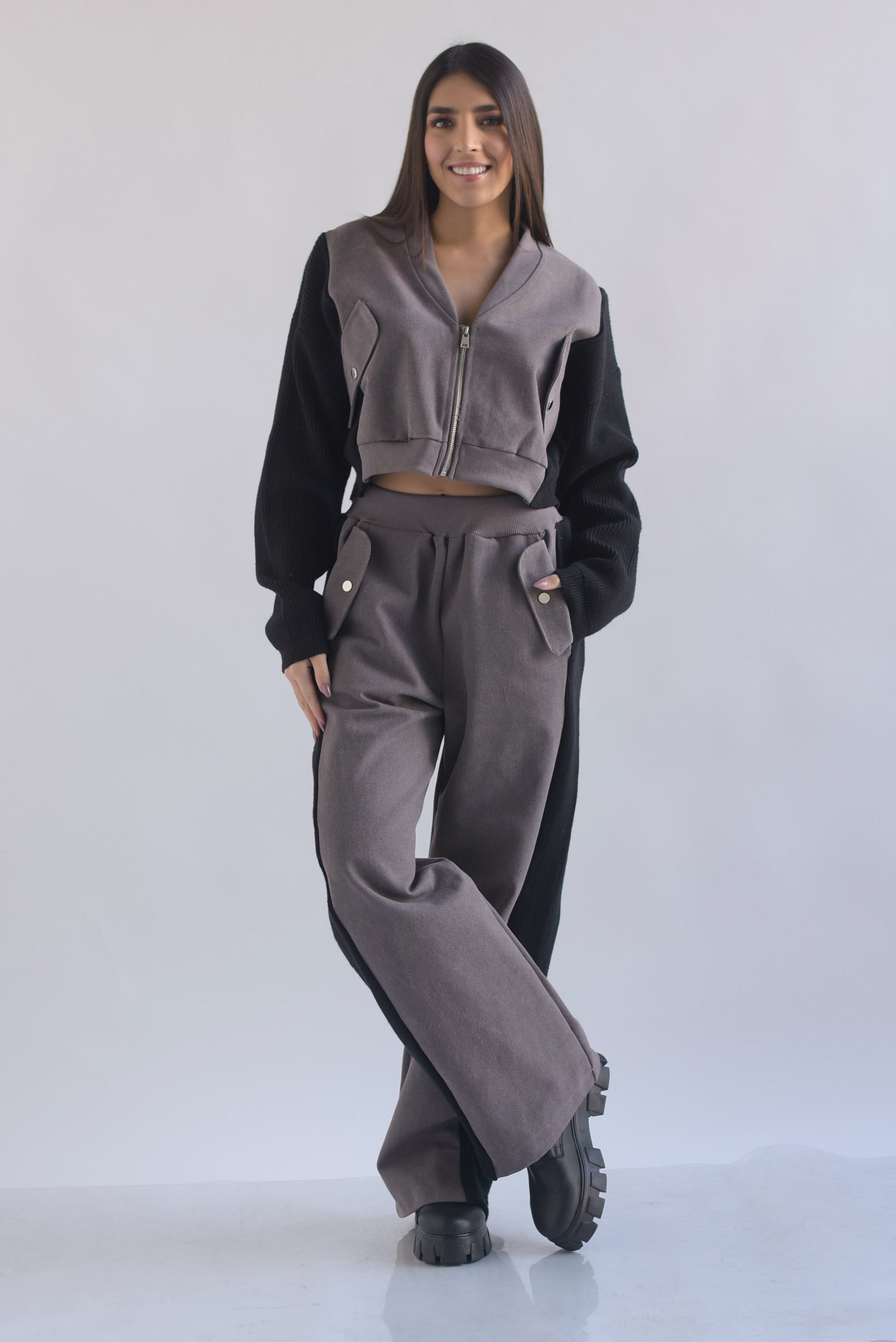 Set Pantalón y Chamarra denim con punto