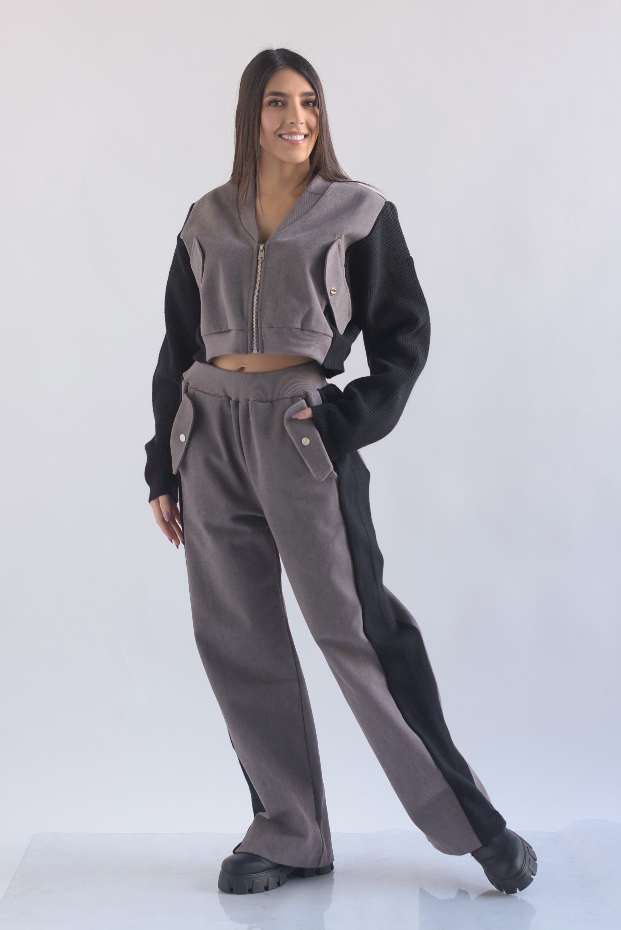 Set Pantalón y Chamarra denim con punto