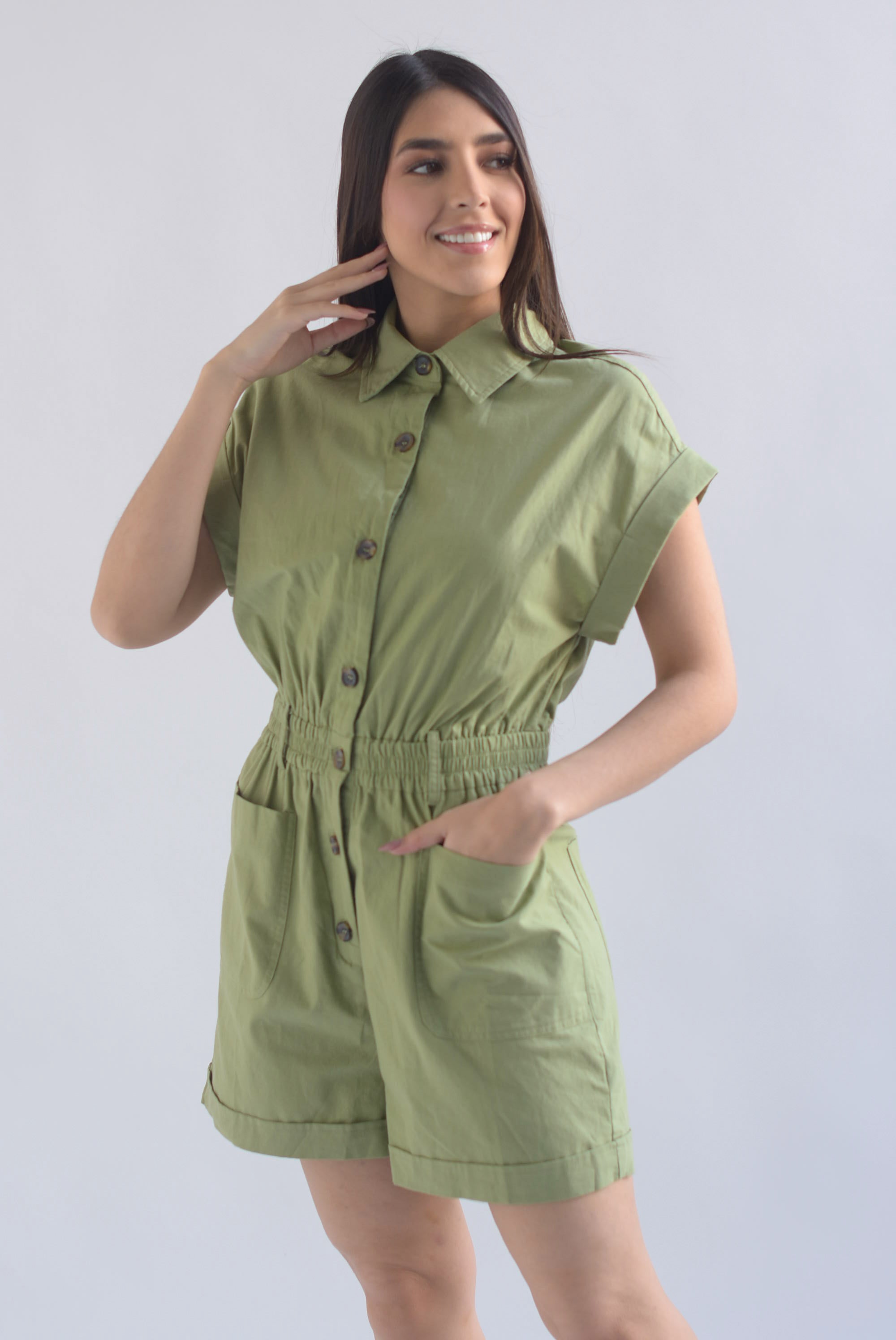 Romper cargo tipo lino Verde Olivo
