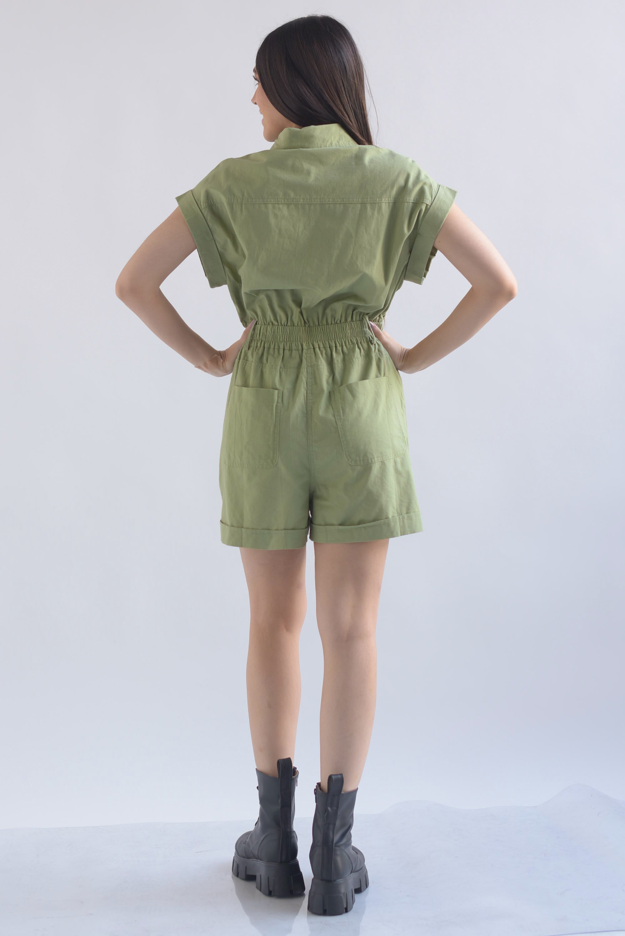 Romper cargo tipo lino Verde Olivo
