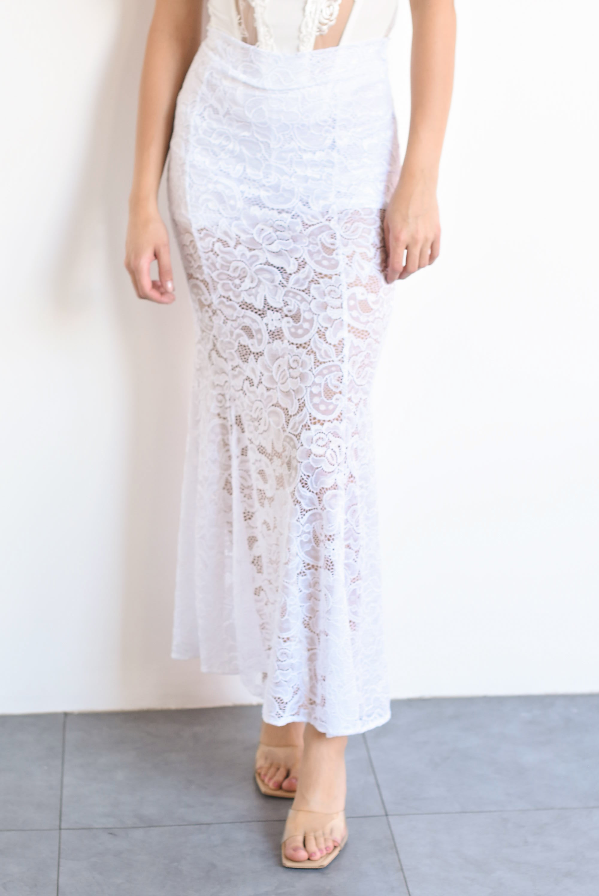 Falda larga encaje con forro Blanco