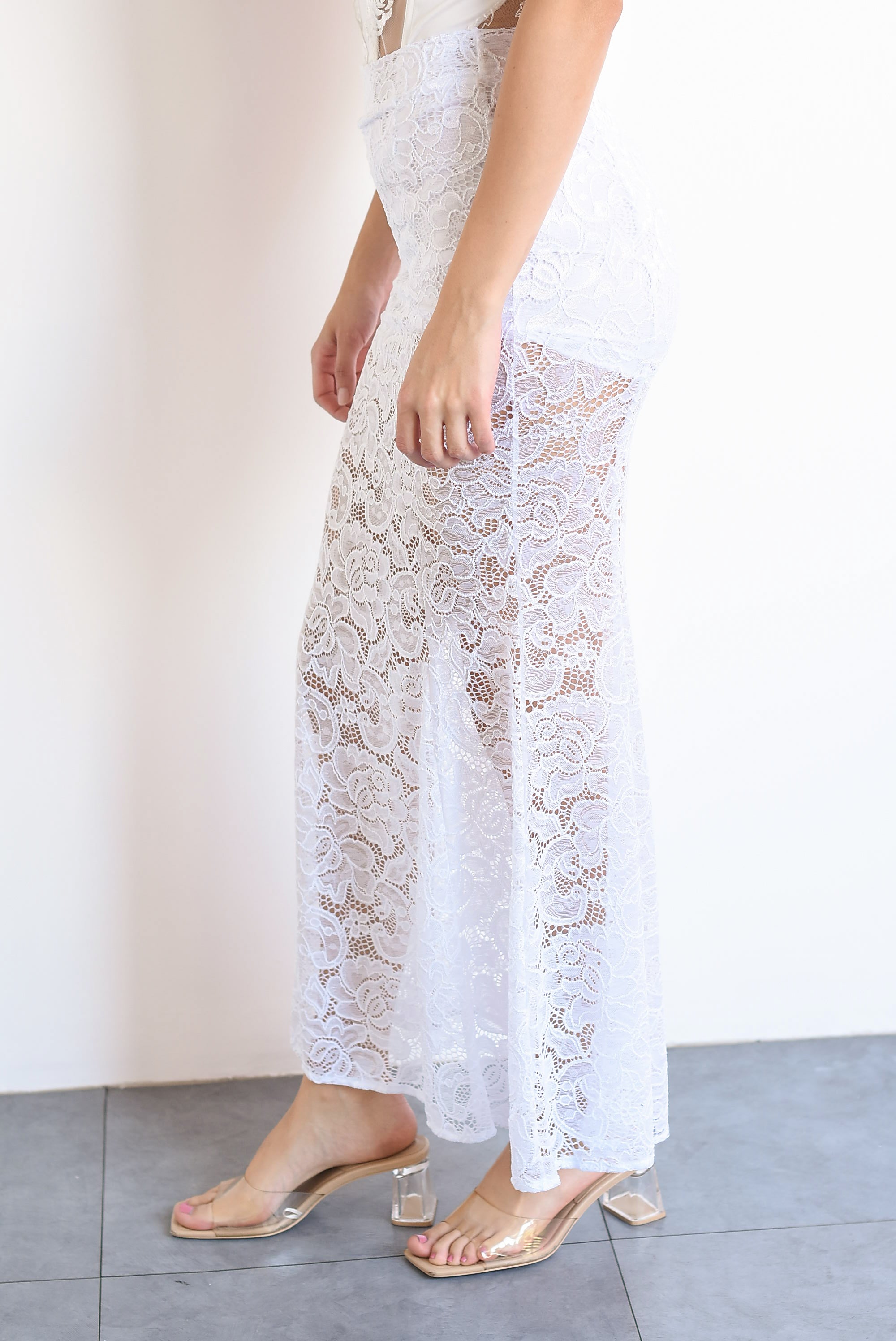 Falda larga encaje con forro Blanco