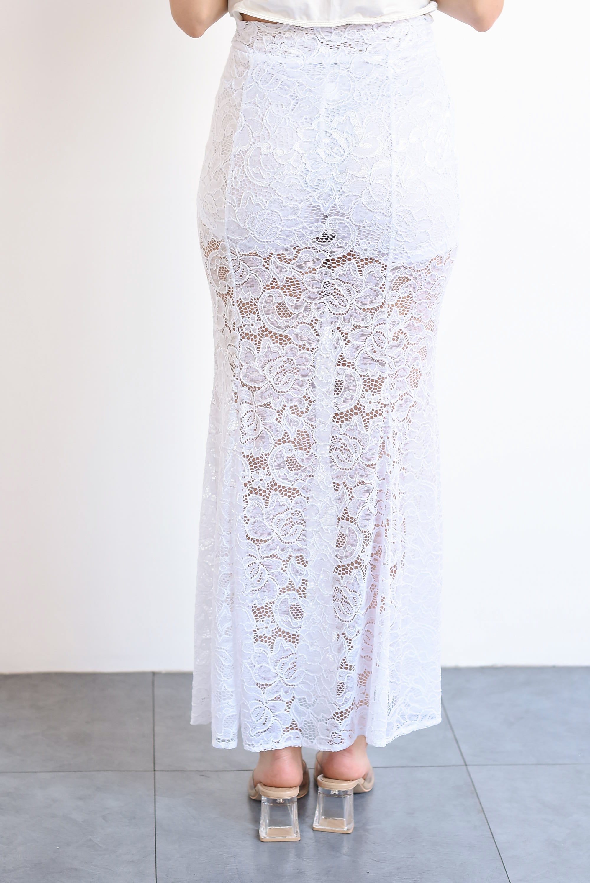 Falda larga encaje con forro Blanco