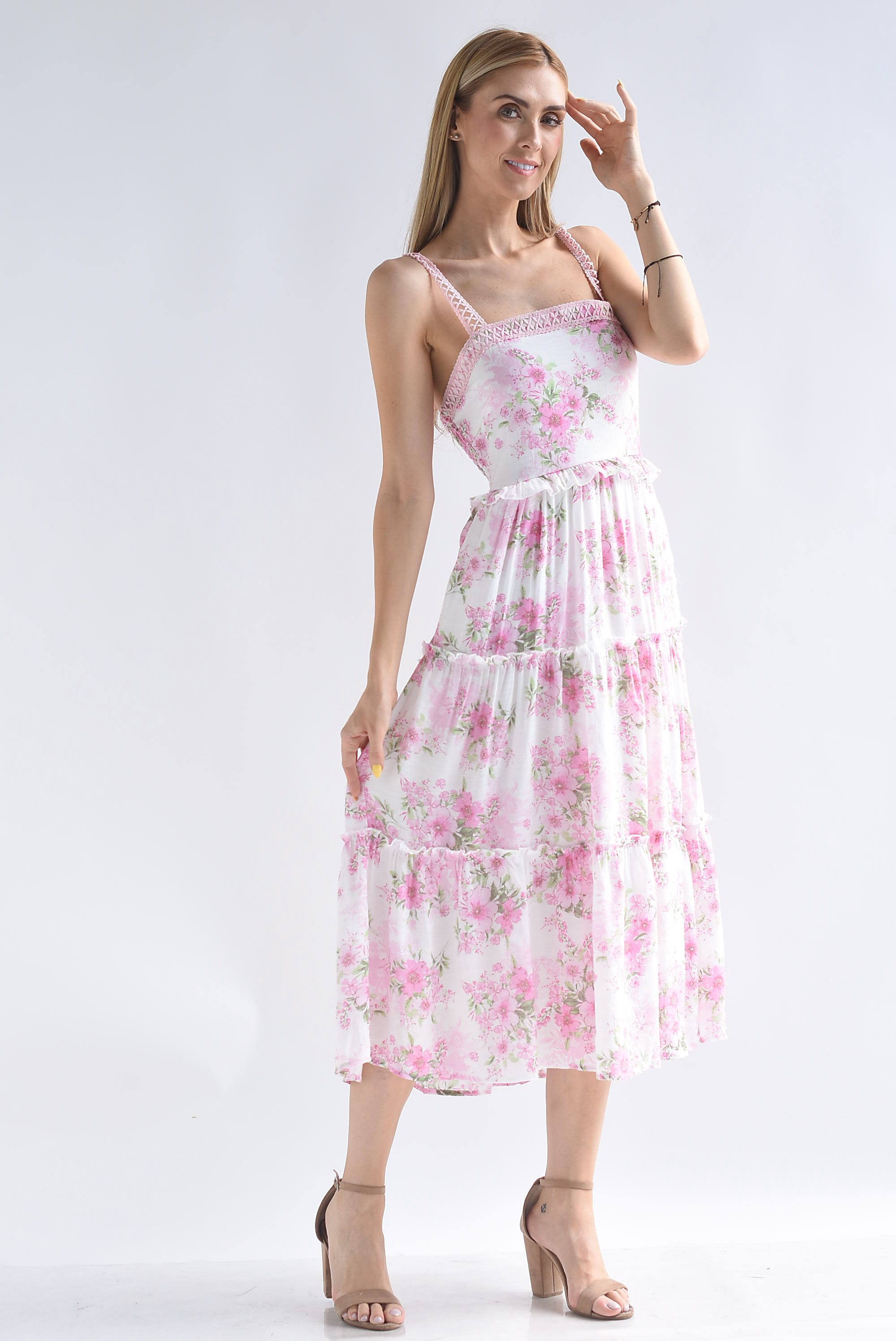Vestido tirante encaje flores