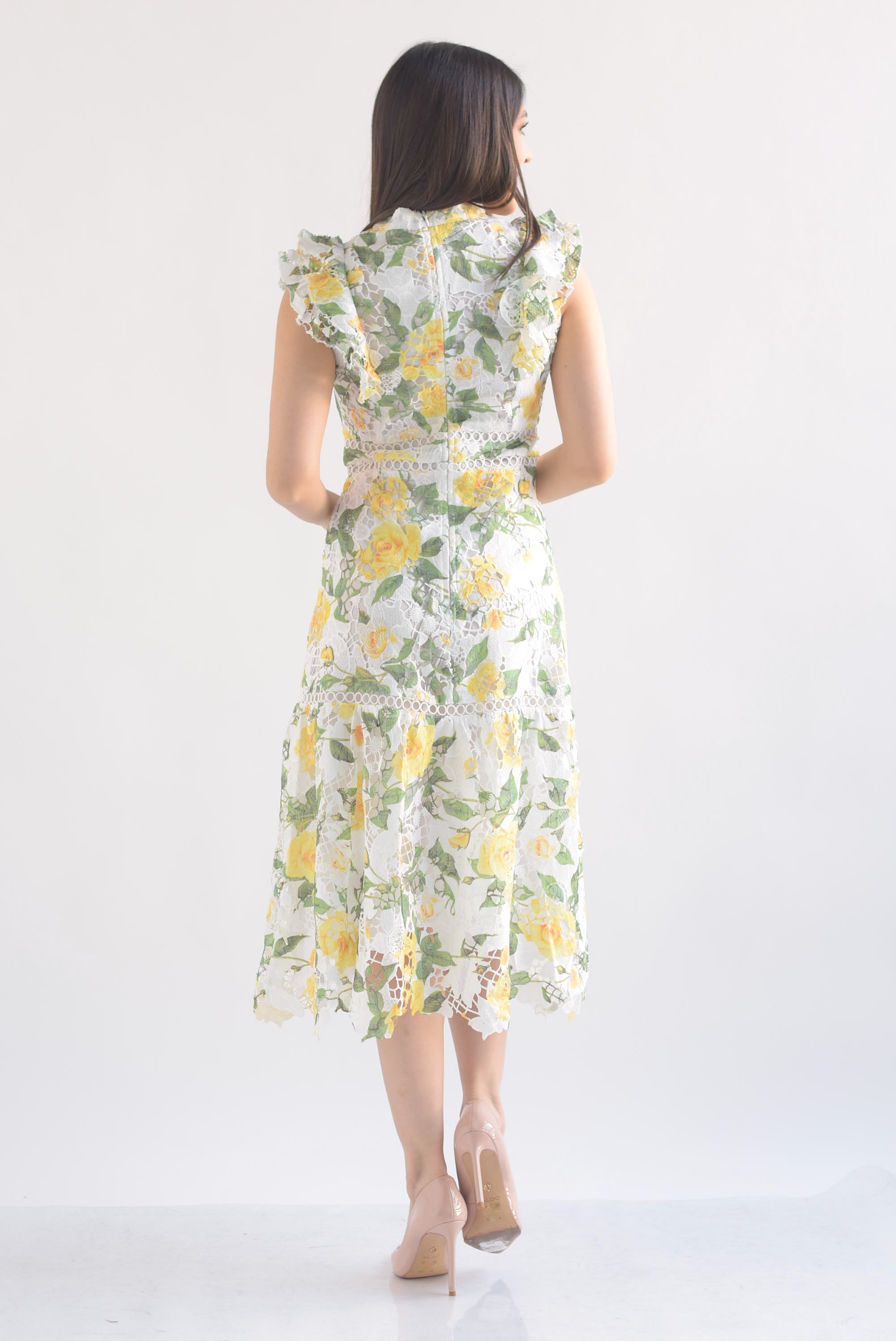 Vestido encaje guipur flores amarillas