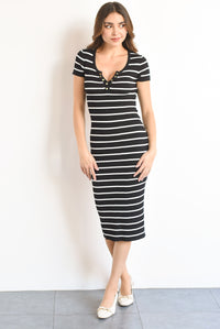 Fashion Styled Vestido algodón canalé rayas Negro
