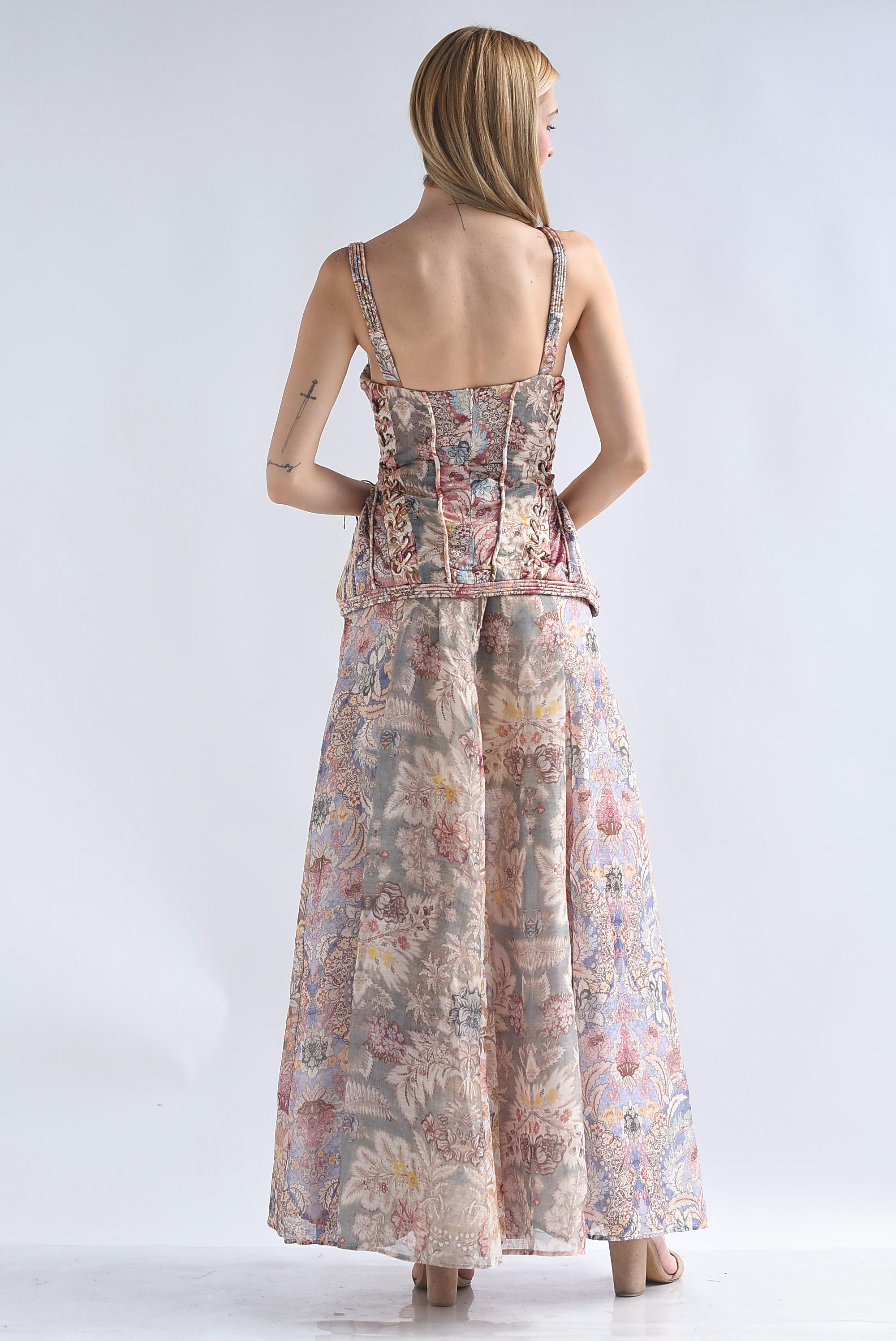 Vestido largo corset peplum floral