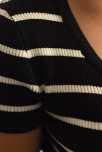 Fashion Styled Vestido algodón canalé rayas Negro