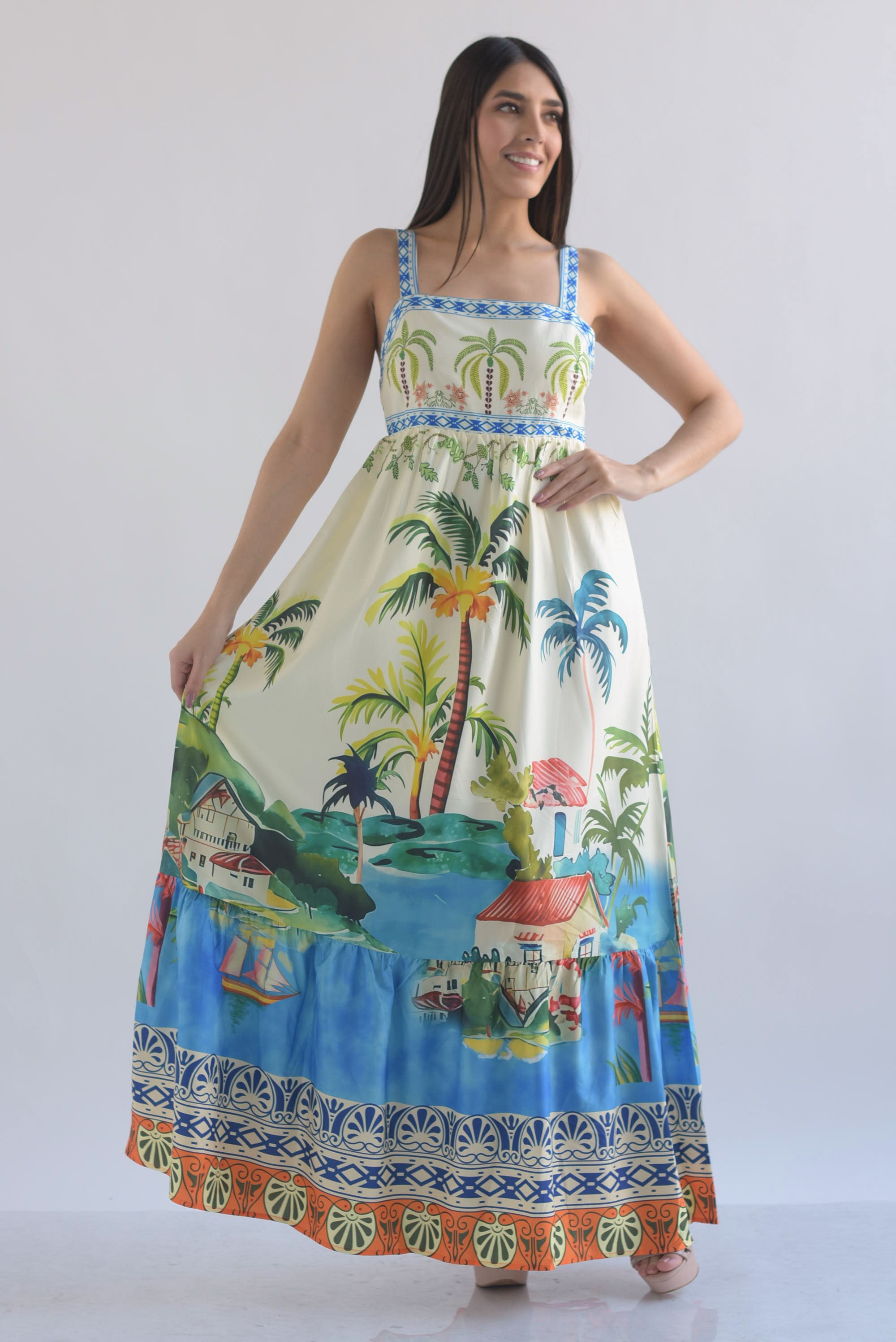 Vestido Tropical Palmeras tirantes