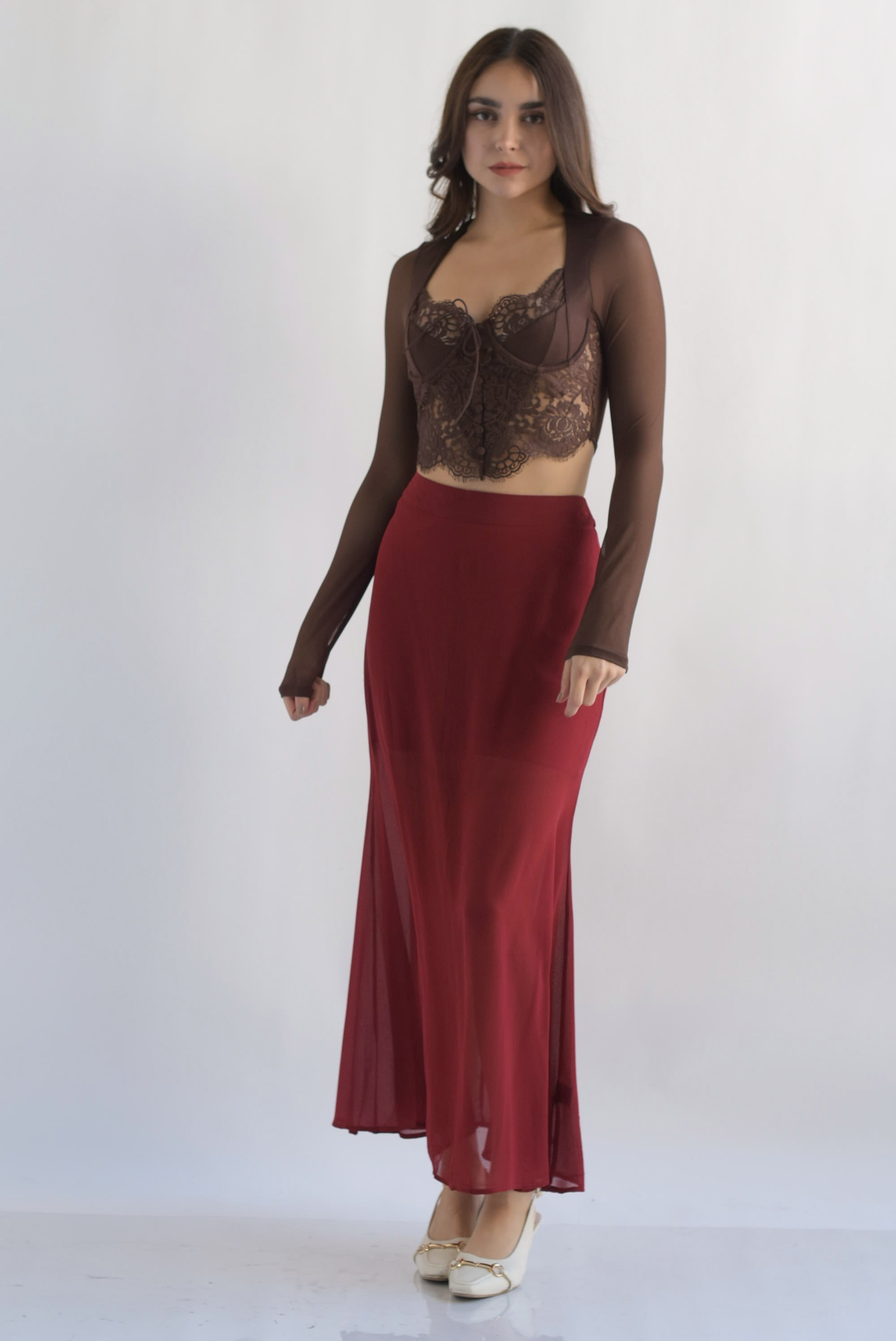 Falda sirena gasa con short Cherry Red