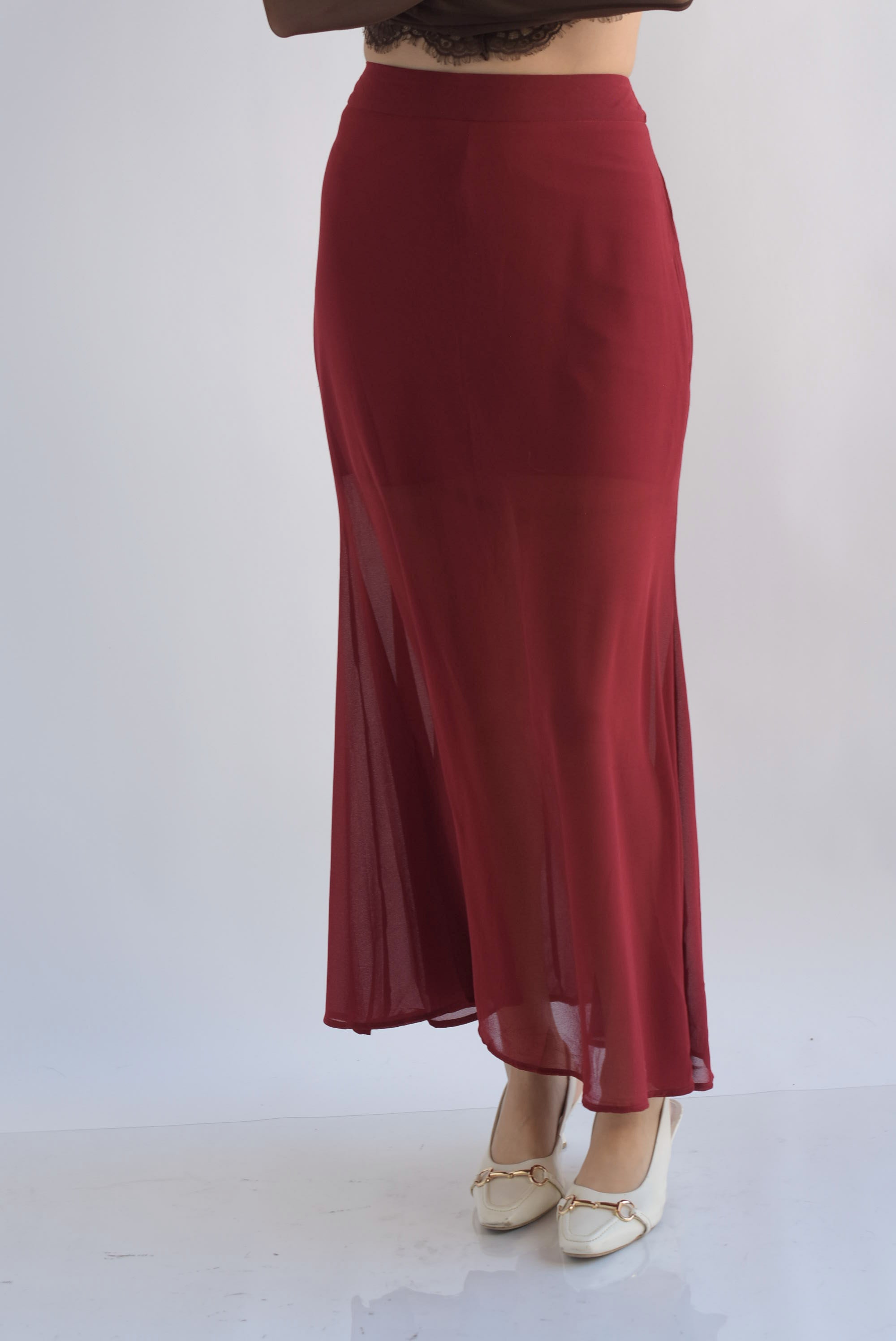 Falda sirena gasa con short Cherry Red