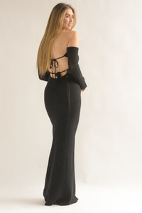 Fashion Styled Vestido hombros descubiertos crochet Negro