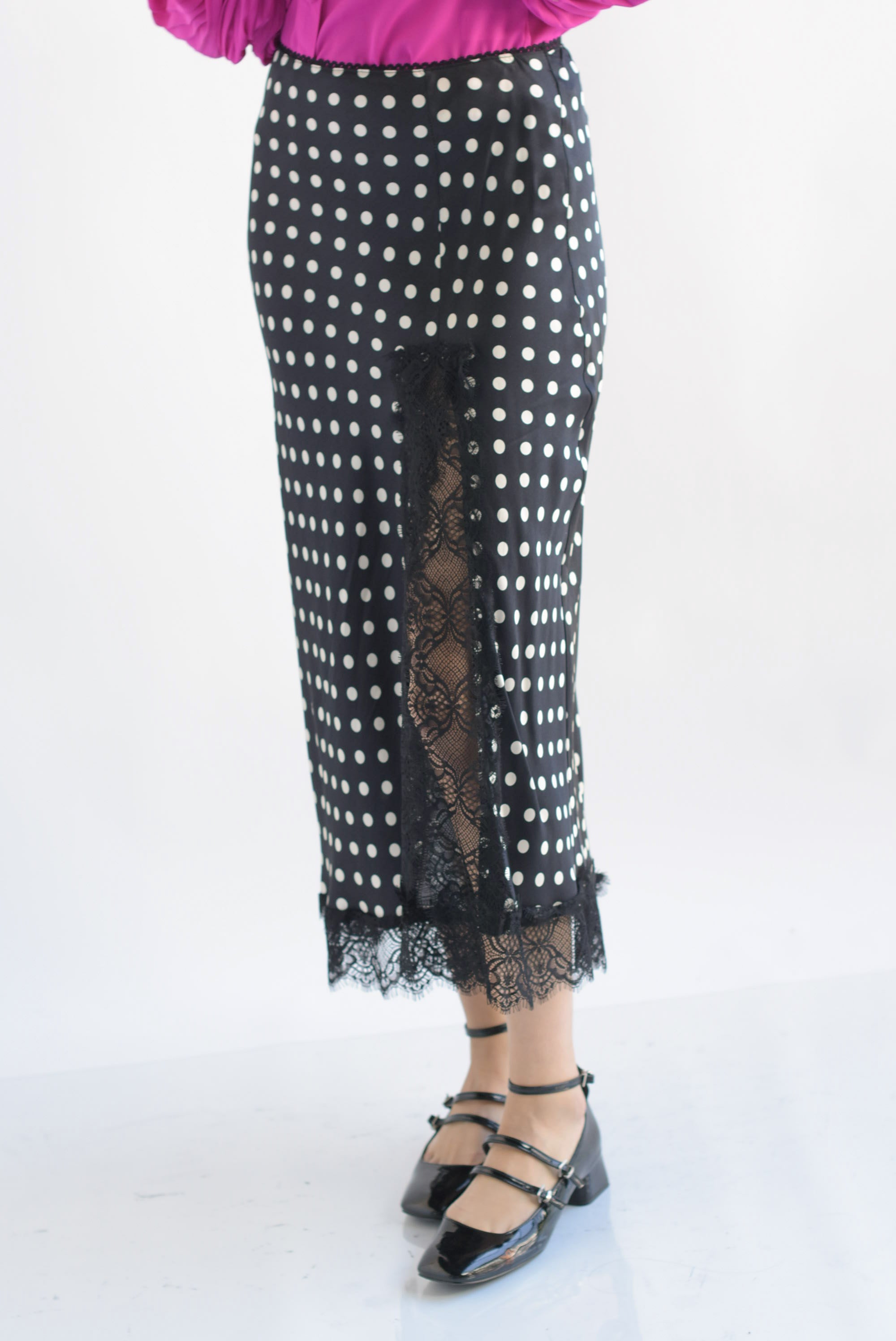 Falda lencera polka dots encaje Negro